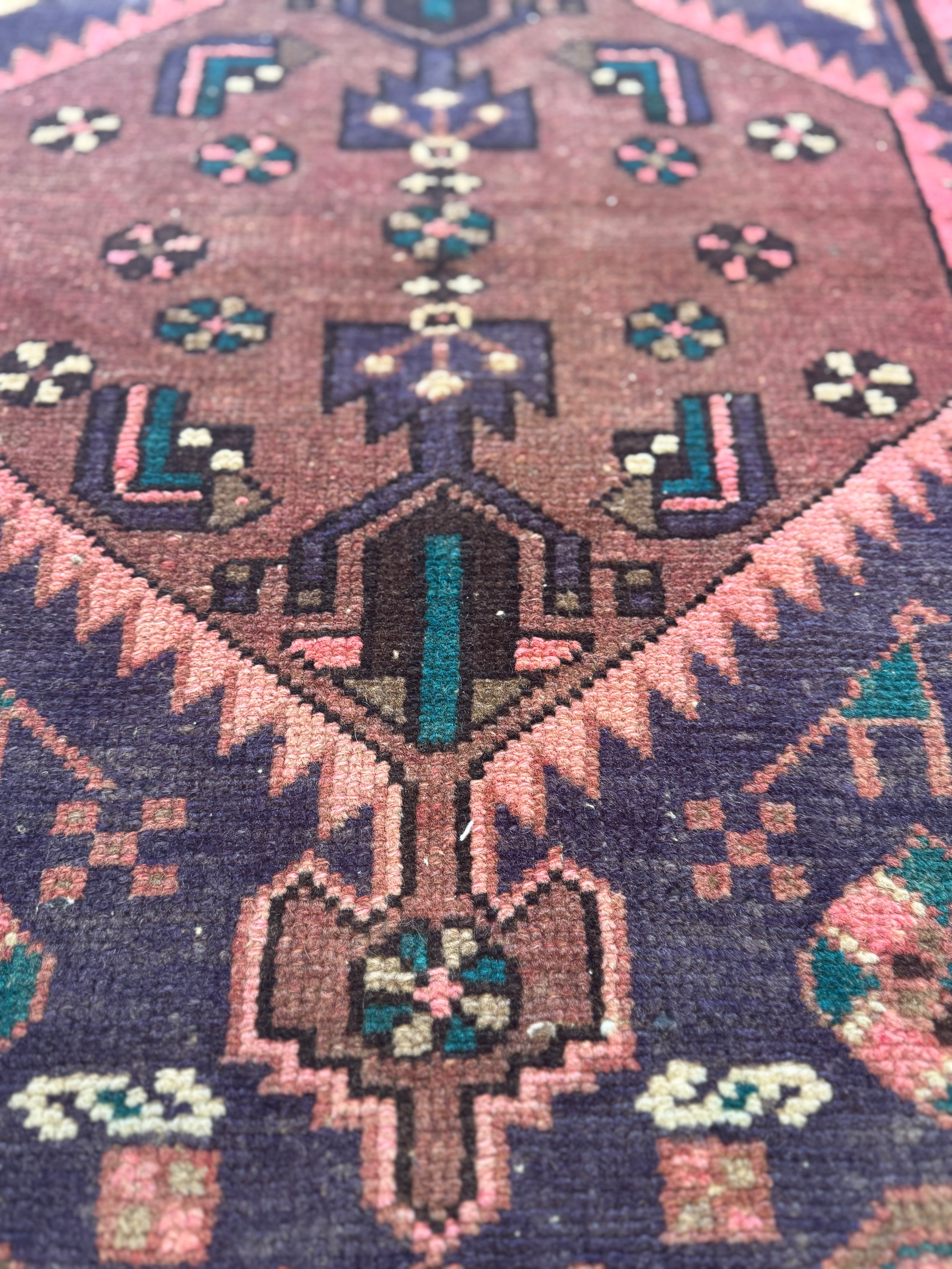 Pink, Deep Blue + Salmon Persian Rug | 44 1/2" Wx 78" L