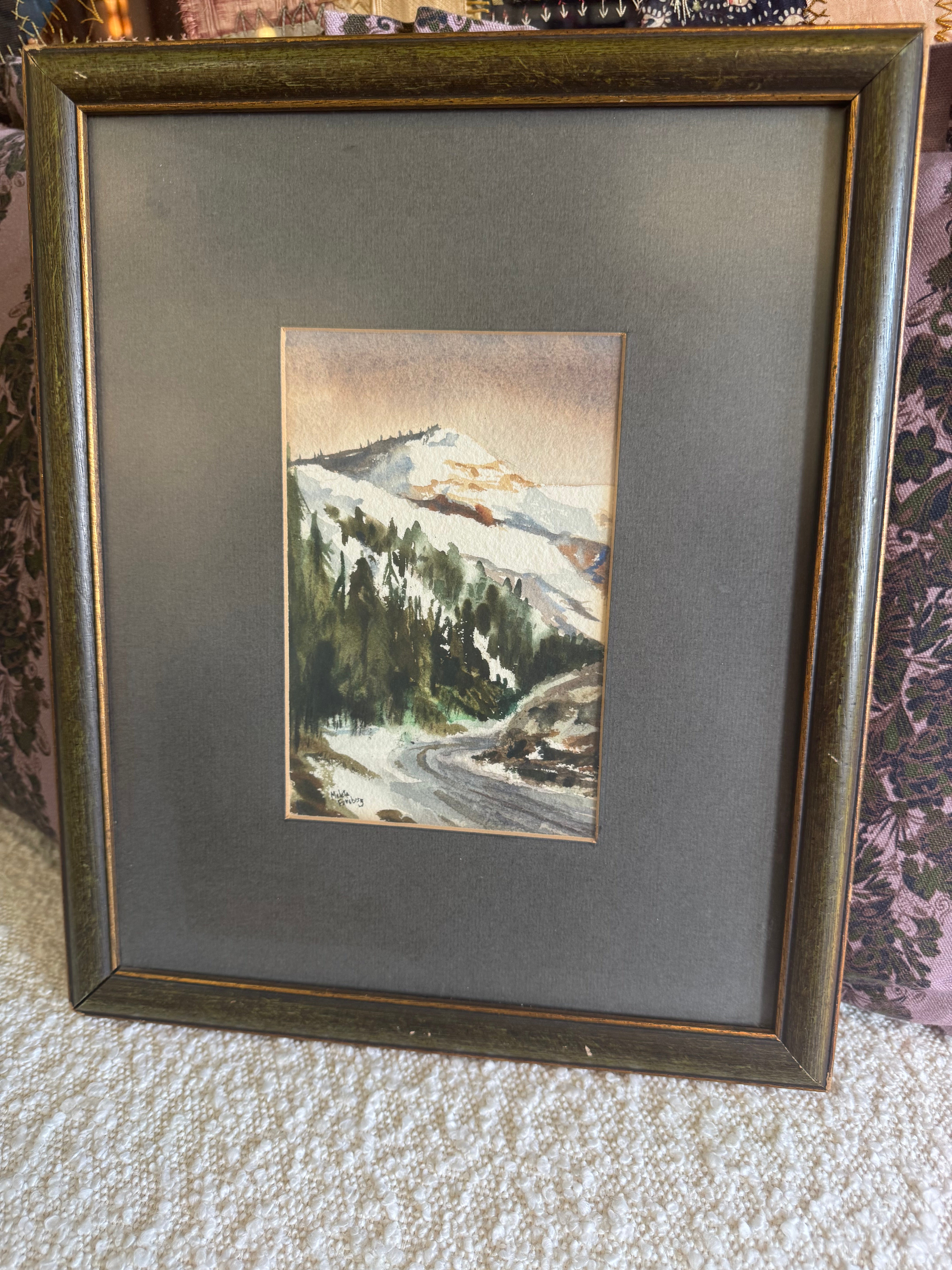 Winter Mountainscape Original Watercolor by Maleta Forsberg 1931-2025