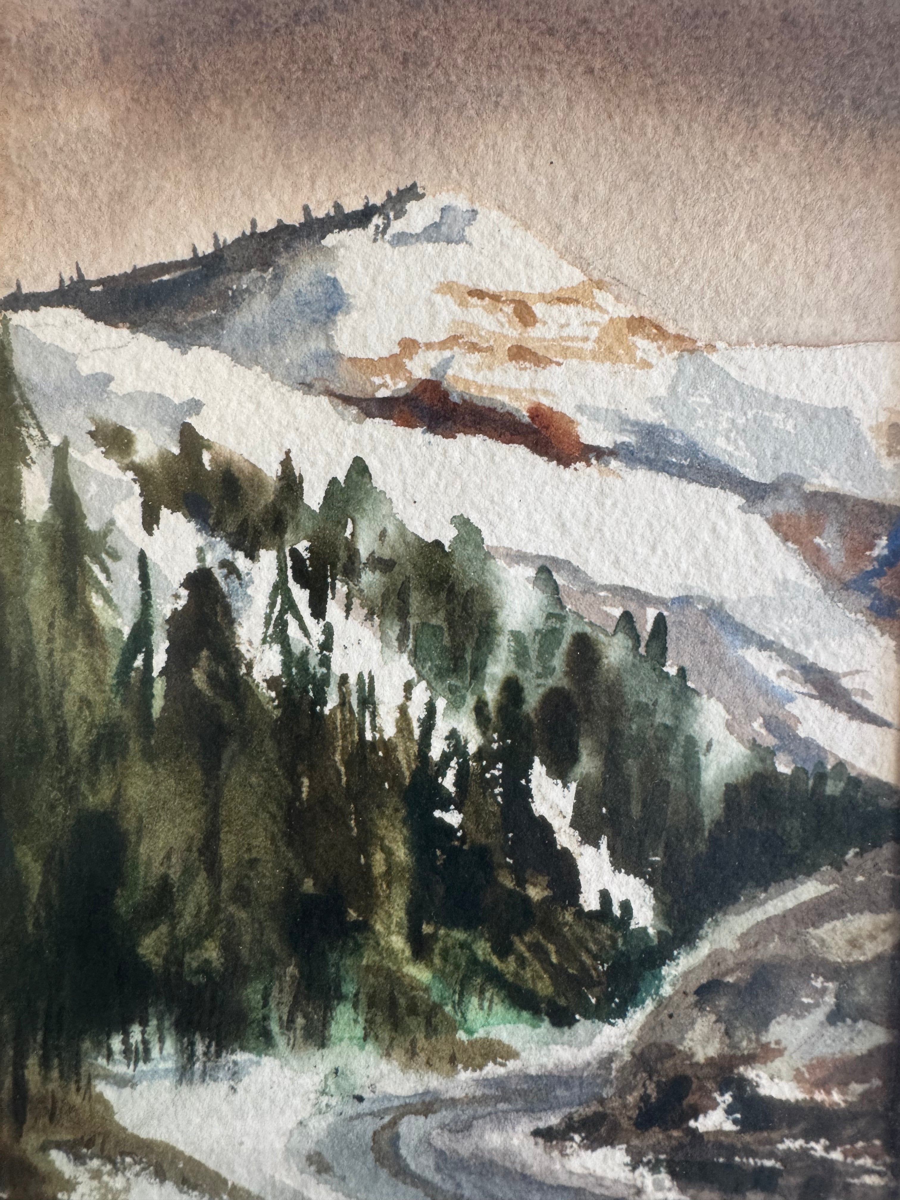 Winter Mountainscape Original Watercolor by Maleta Forsberg 1931-2025