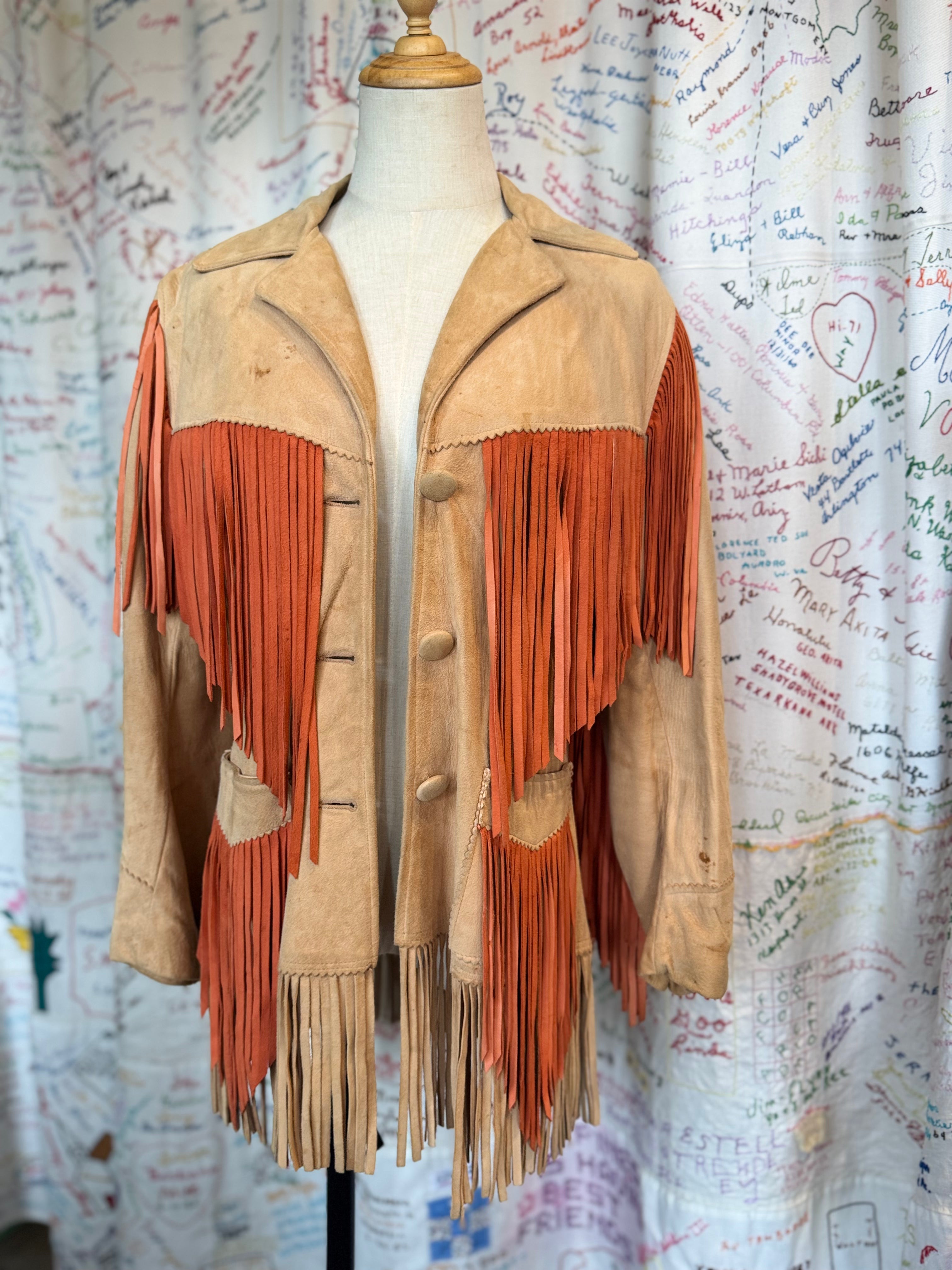 Leddy Bros. Orange Fringe Suede Jacket