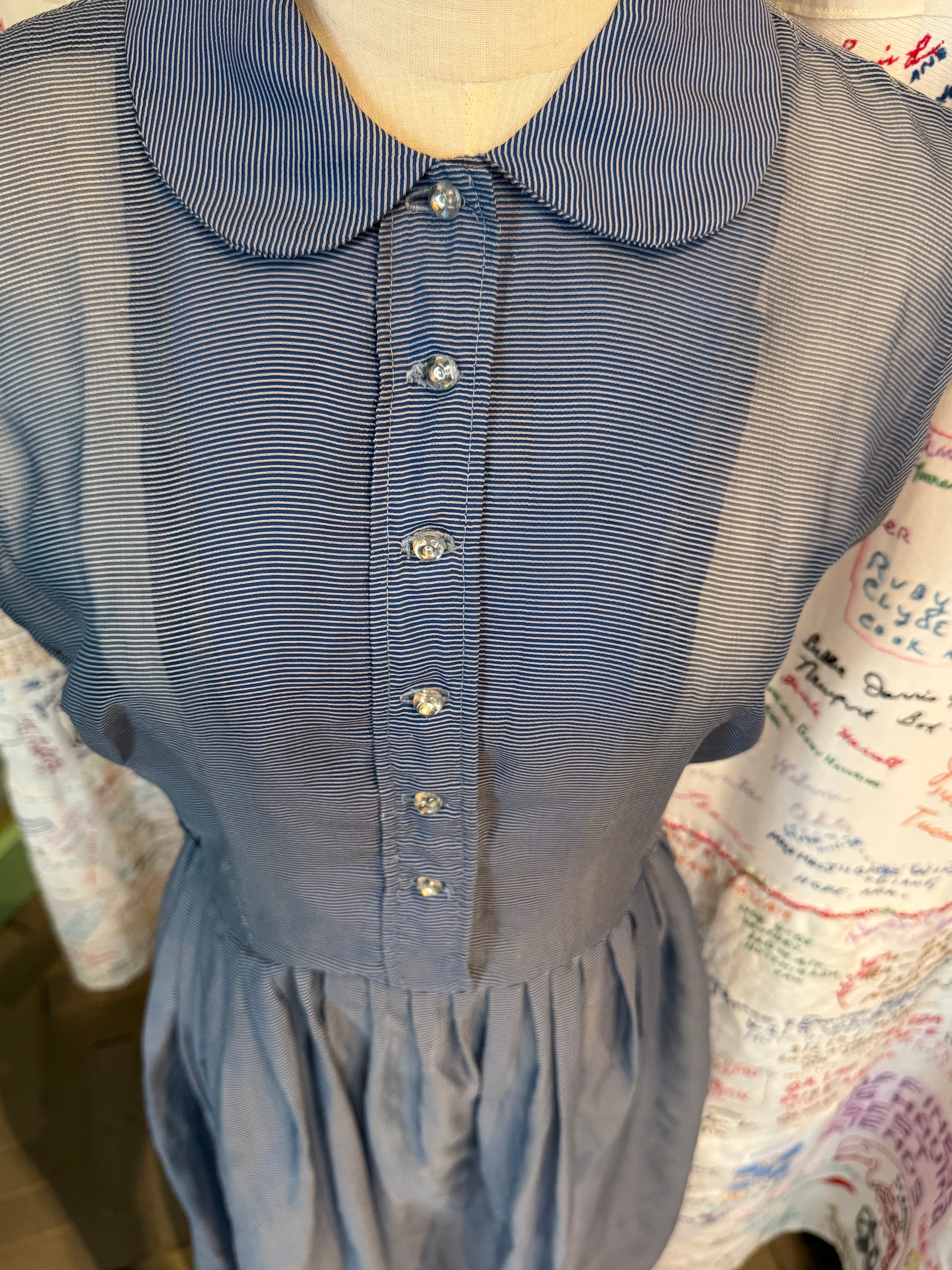 1950's Sheer Navy & White Stripe Dress