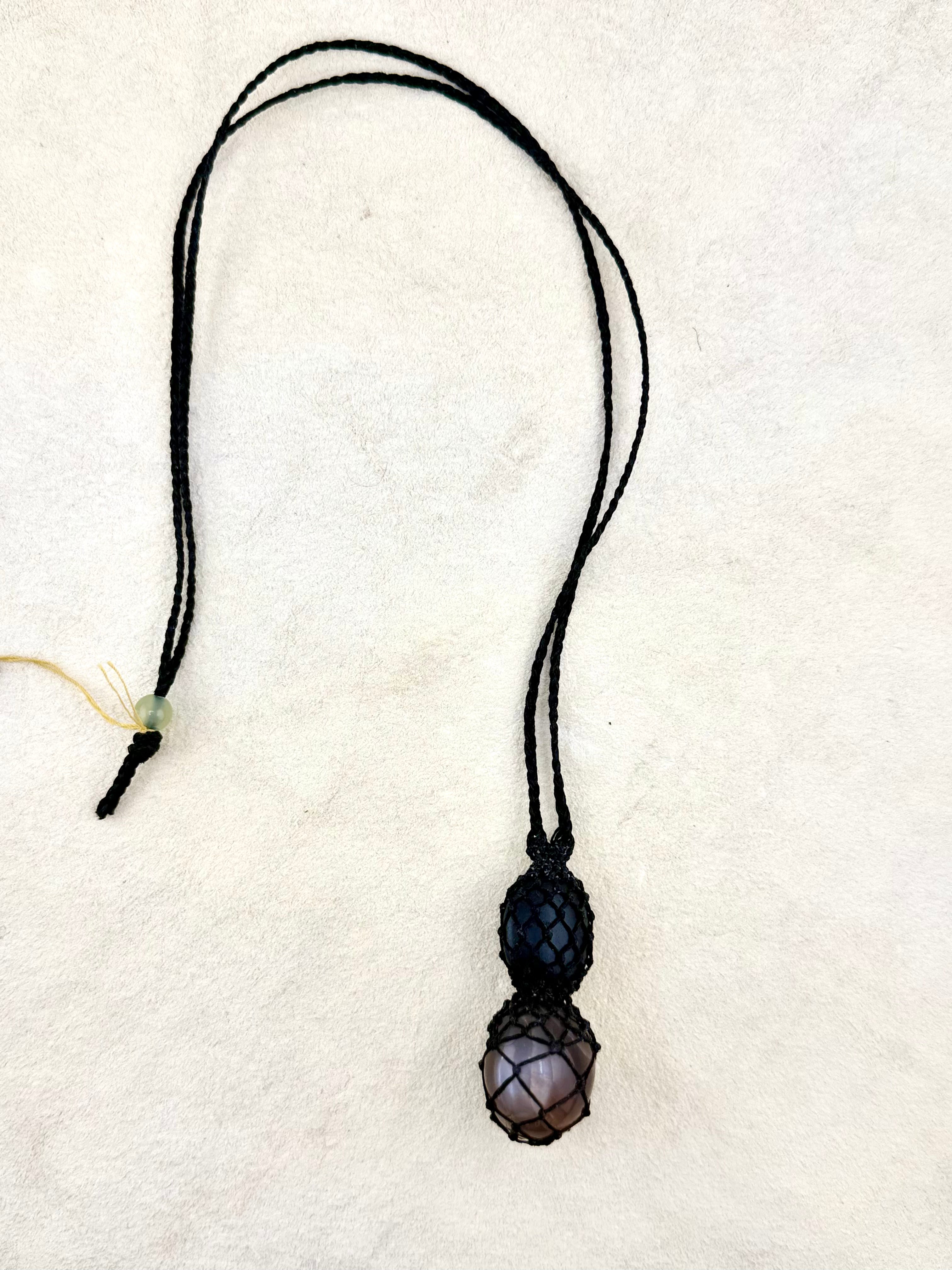 Moonstone + Japanese Beach Pebble Necklace by Carina Schott