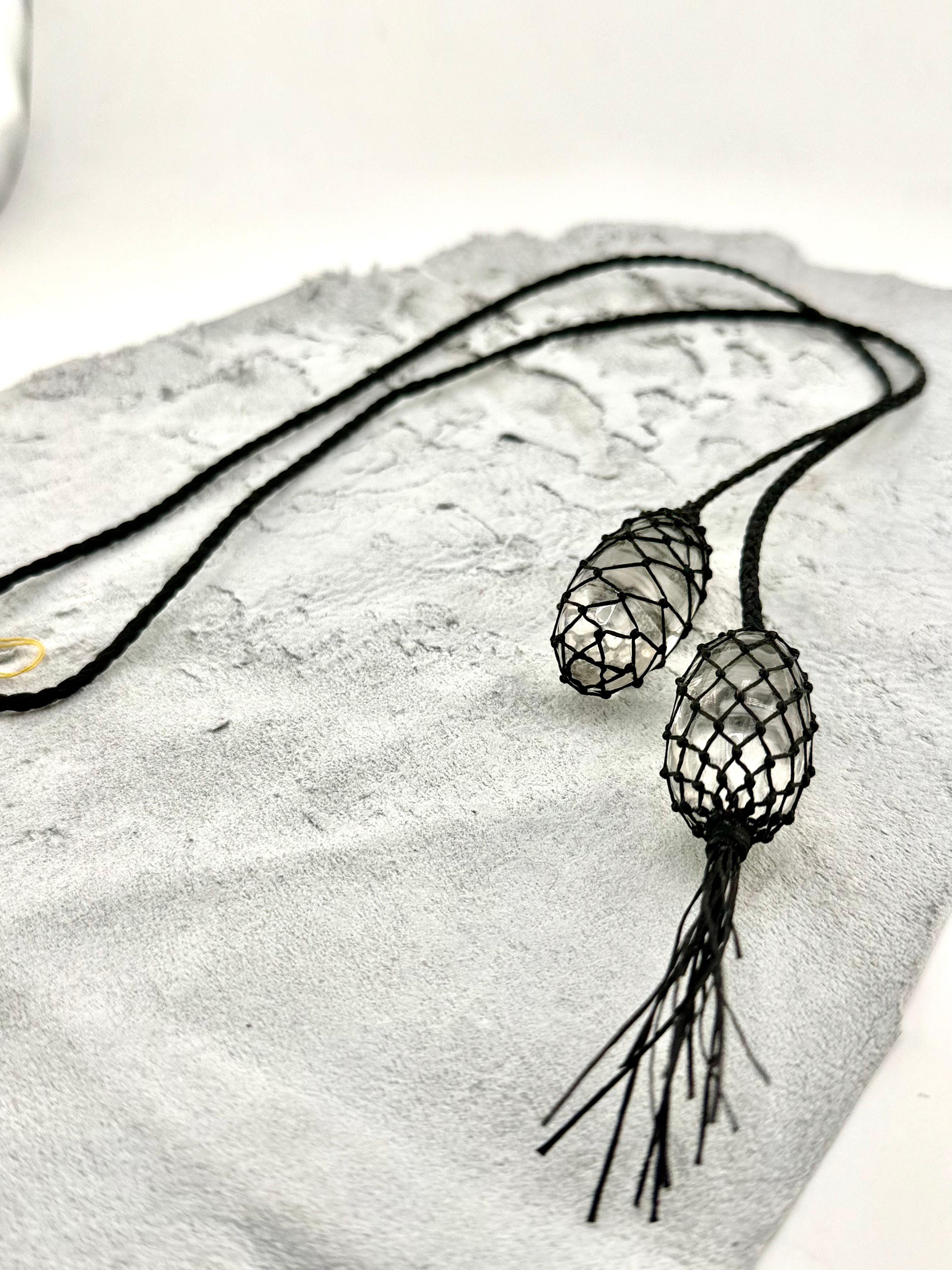 Two Hand Carved Quartz Netted Necklace by Carina Schott