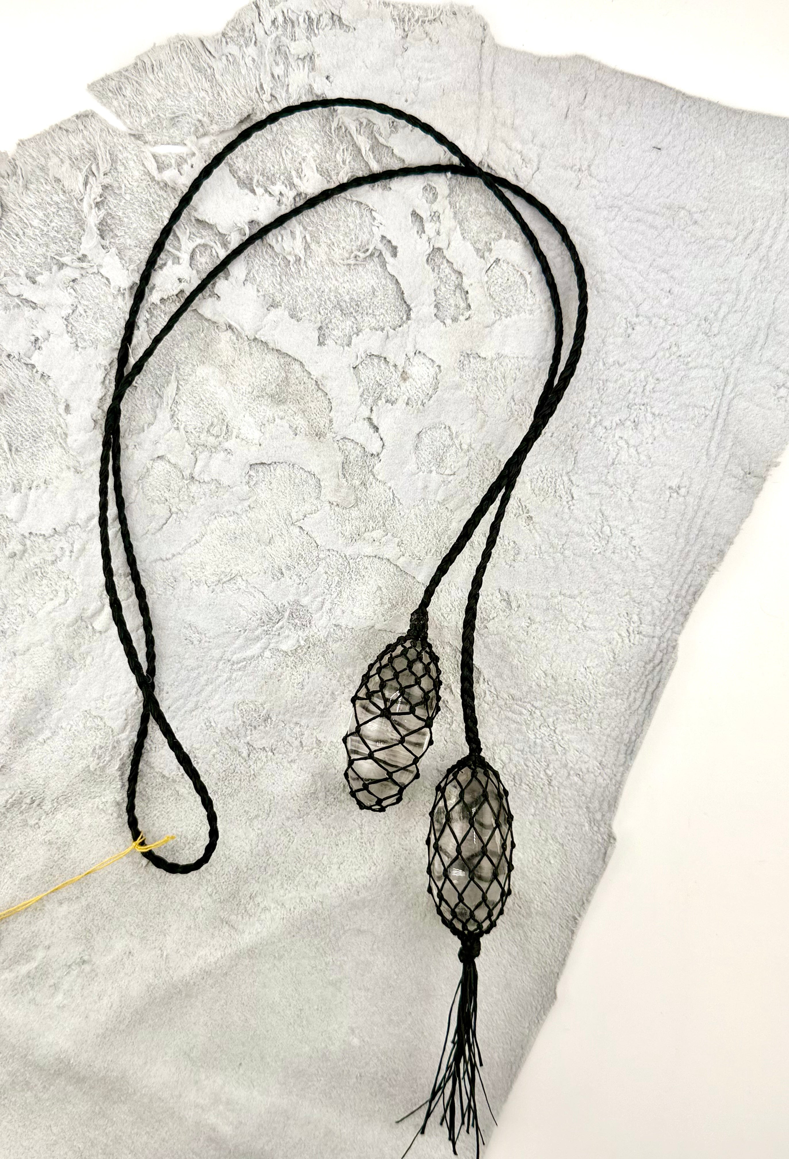 Two Hand Carved Quartz Netted Necklace by Carina Schott