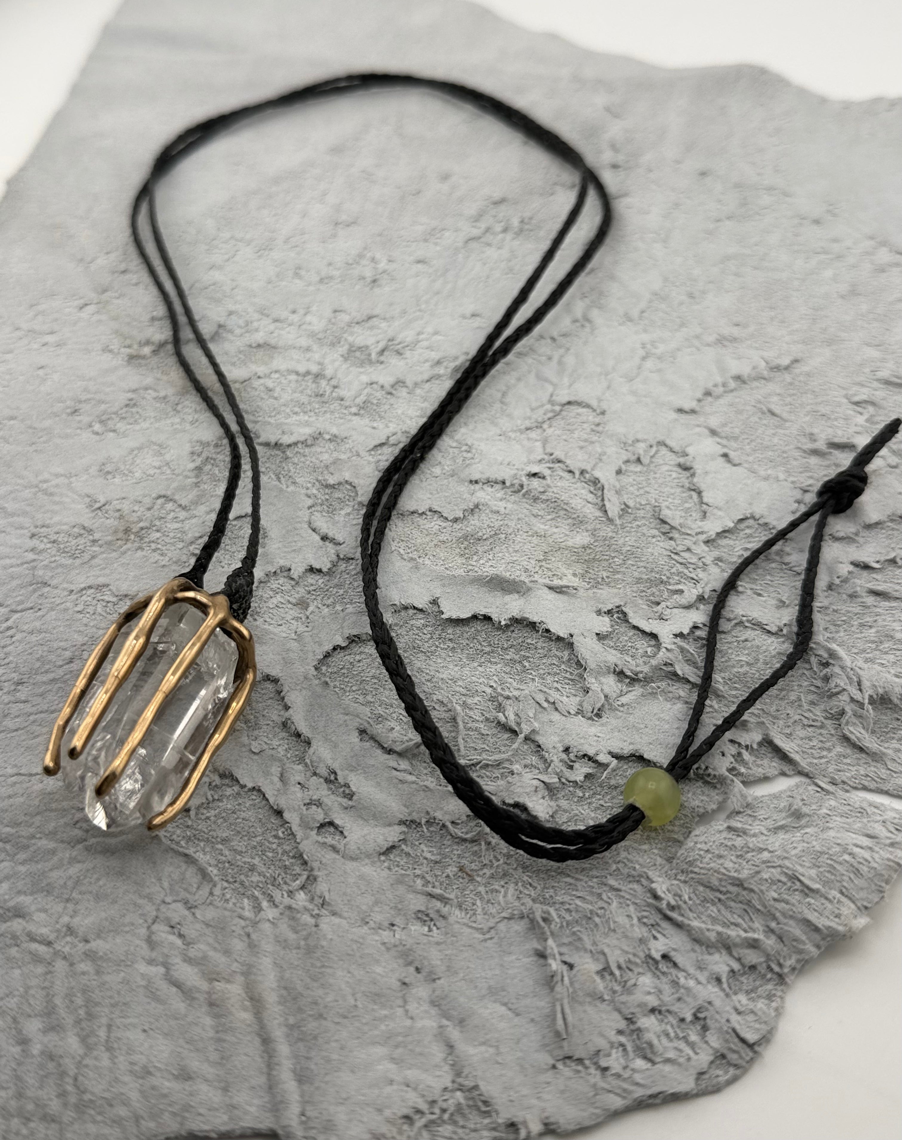 Large Bronze Cage Natural Quartz Point Necklace by Carina Schott