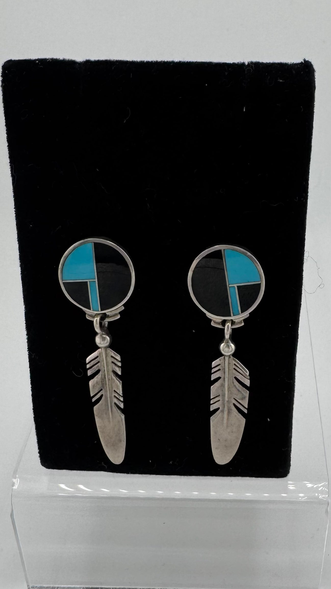 Geo Lapis + Turq Feather Earrings