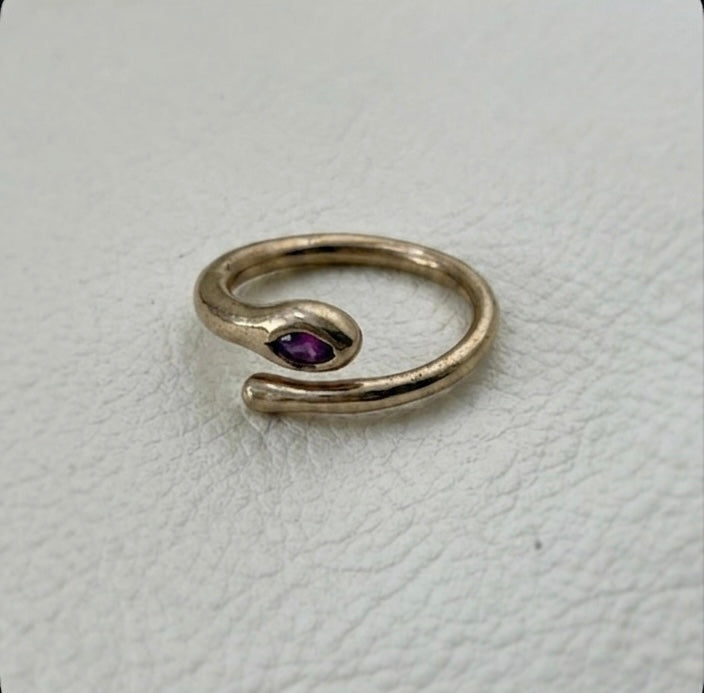 Ruby Snake Ring Cast in Bronze by Carina Schott