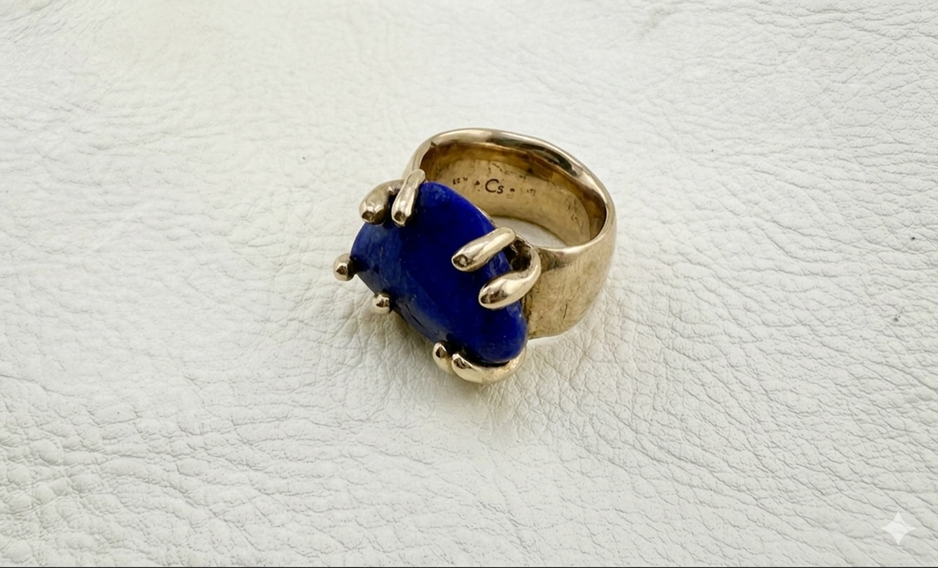 Oblong Lapis Ring Cast in Bronze by Carina Schott