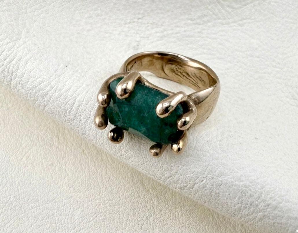 Large Emerald Ring Cast in Bronze by Carina Schott