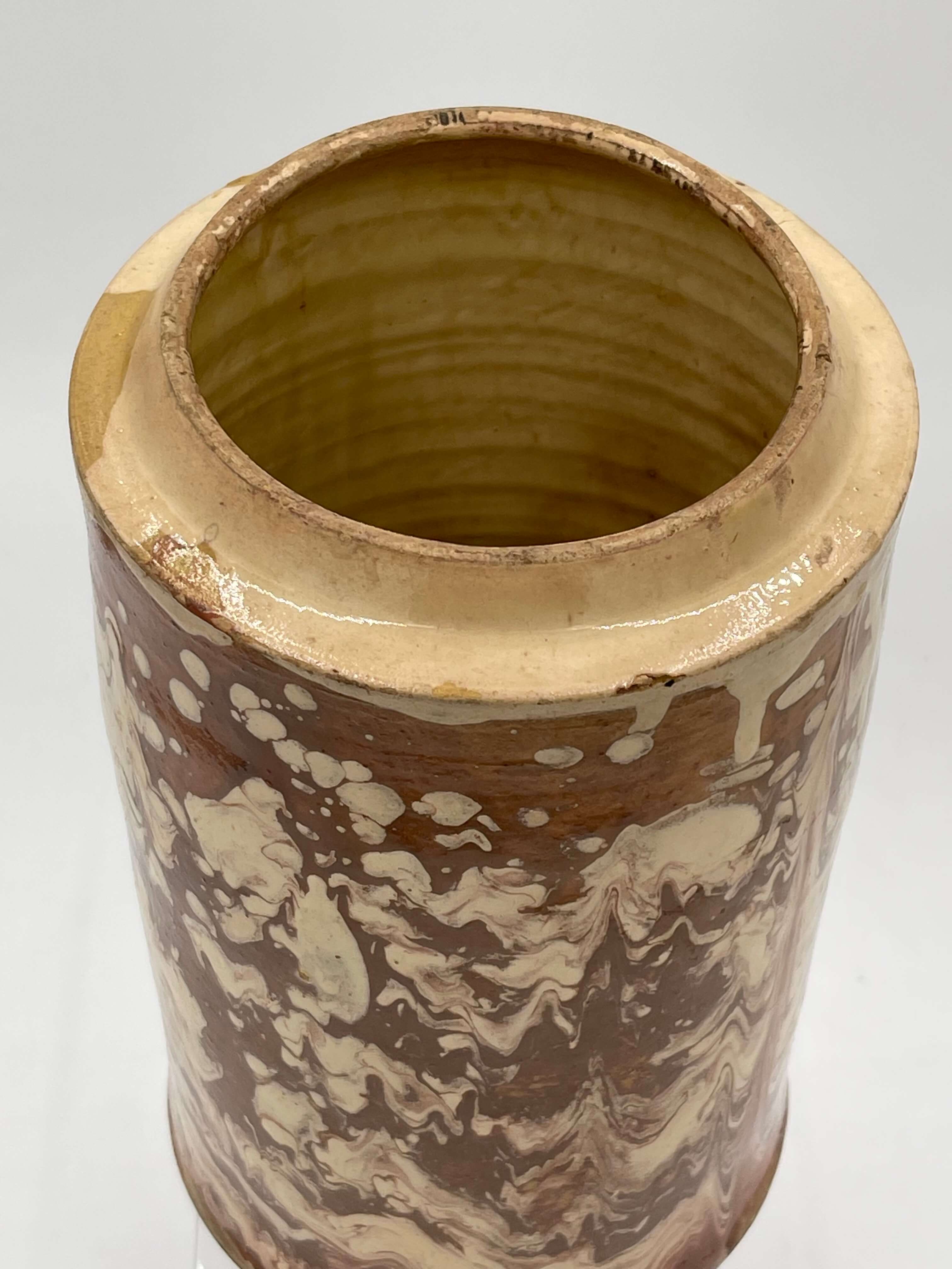 200+ year old ceramic vase with swirl/splatter glaze