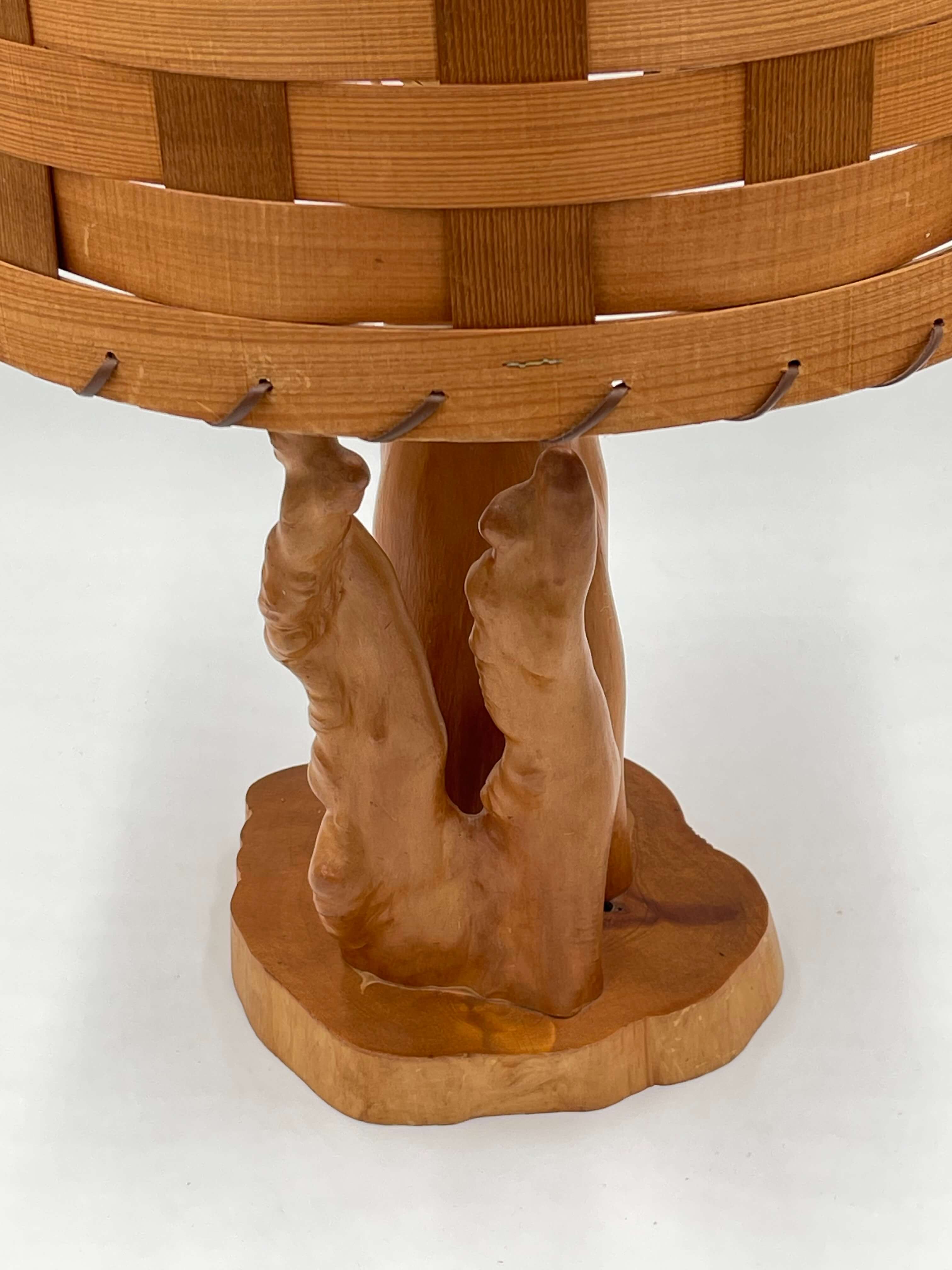 1950's Cypress Knees Lamp with Original Wood Woven Shade