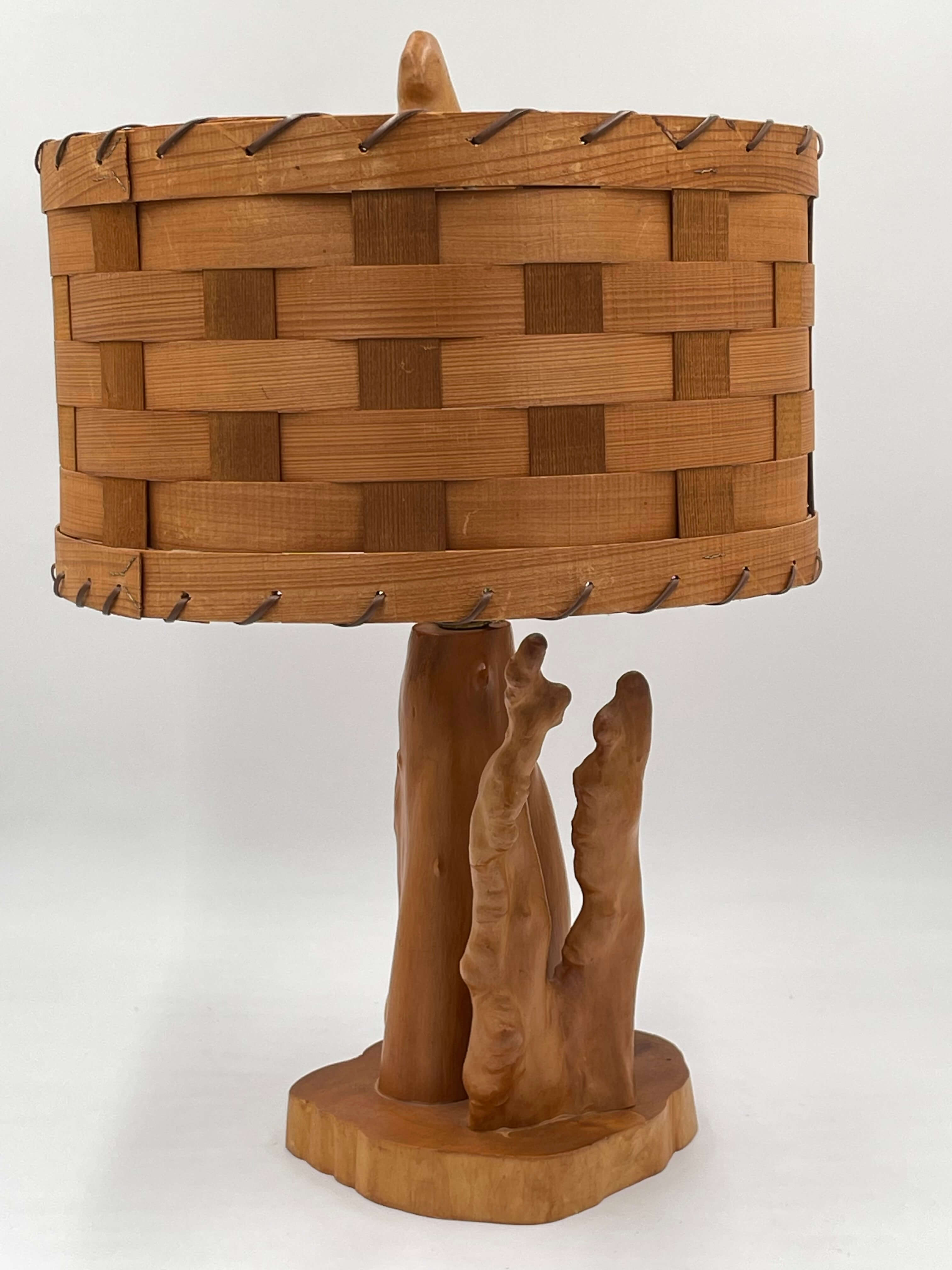 1950's Cypress Knees Lamp with Original Wood Woven Shade