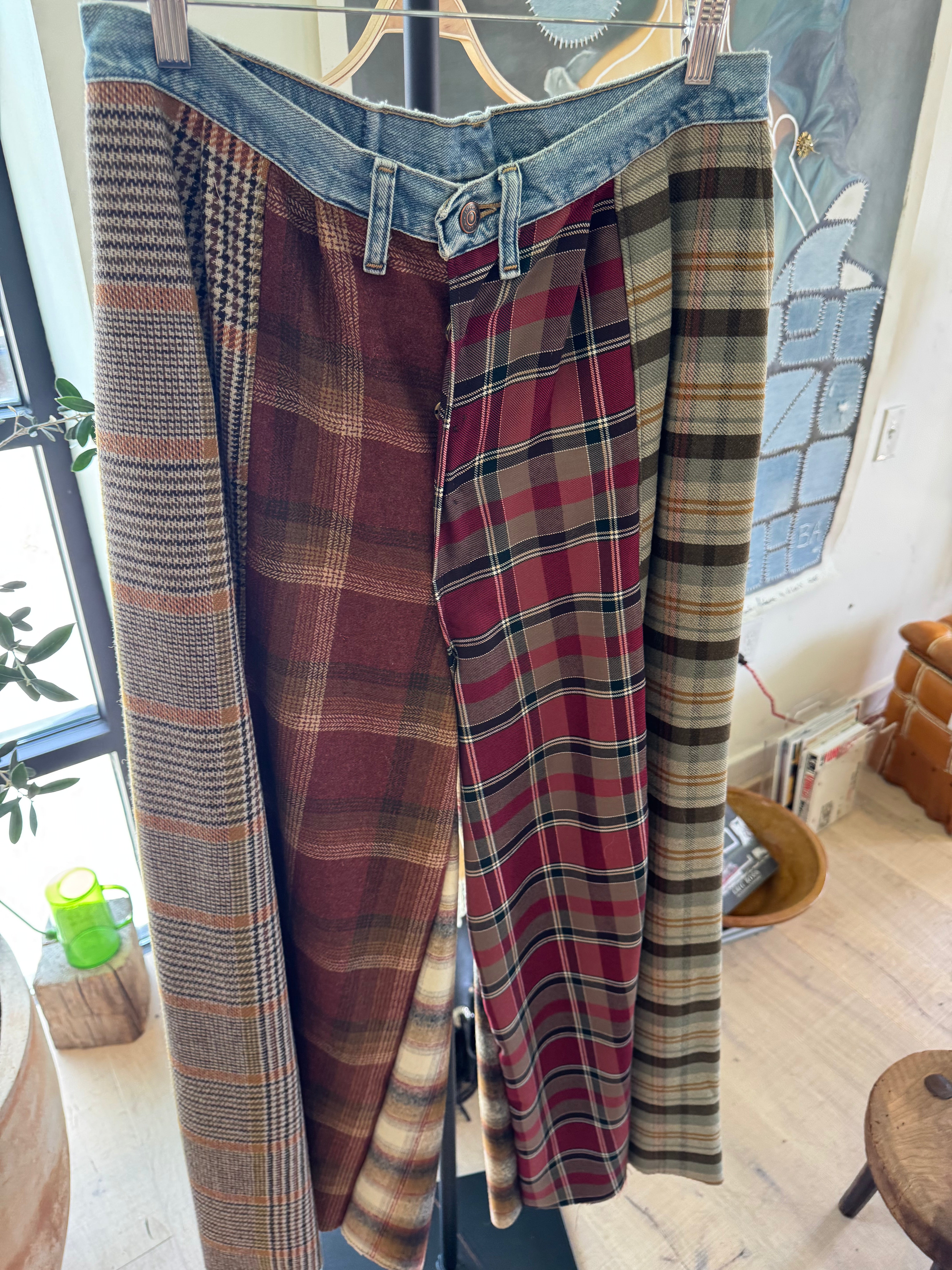Plaid Patchwork Pants Red & Olive by Little Pond Love