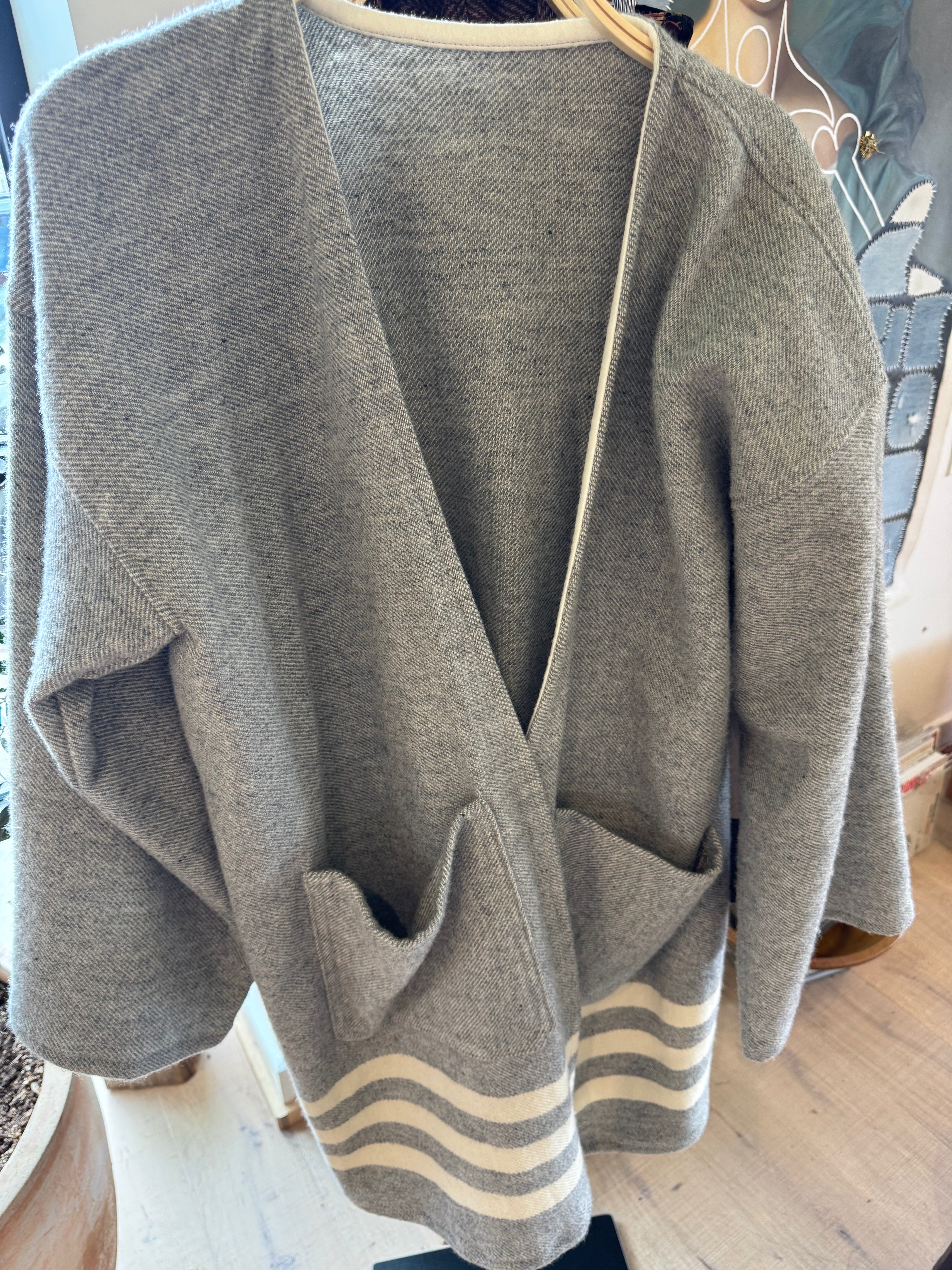 Heather Grey Collarless 3/4 Coatigan by Little Pond Love