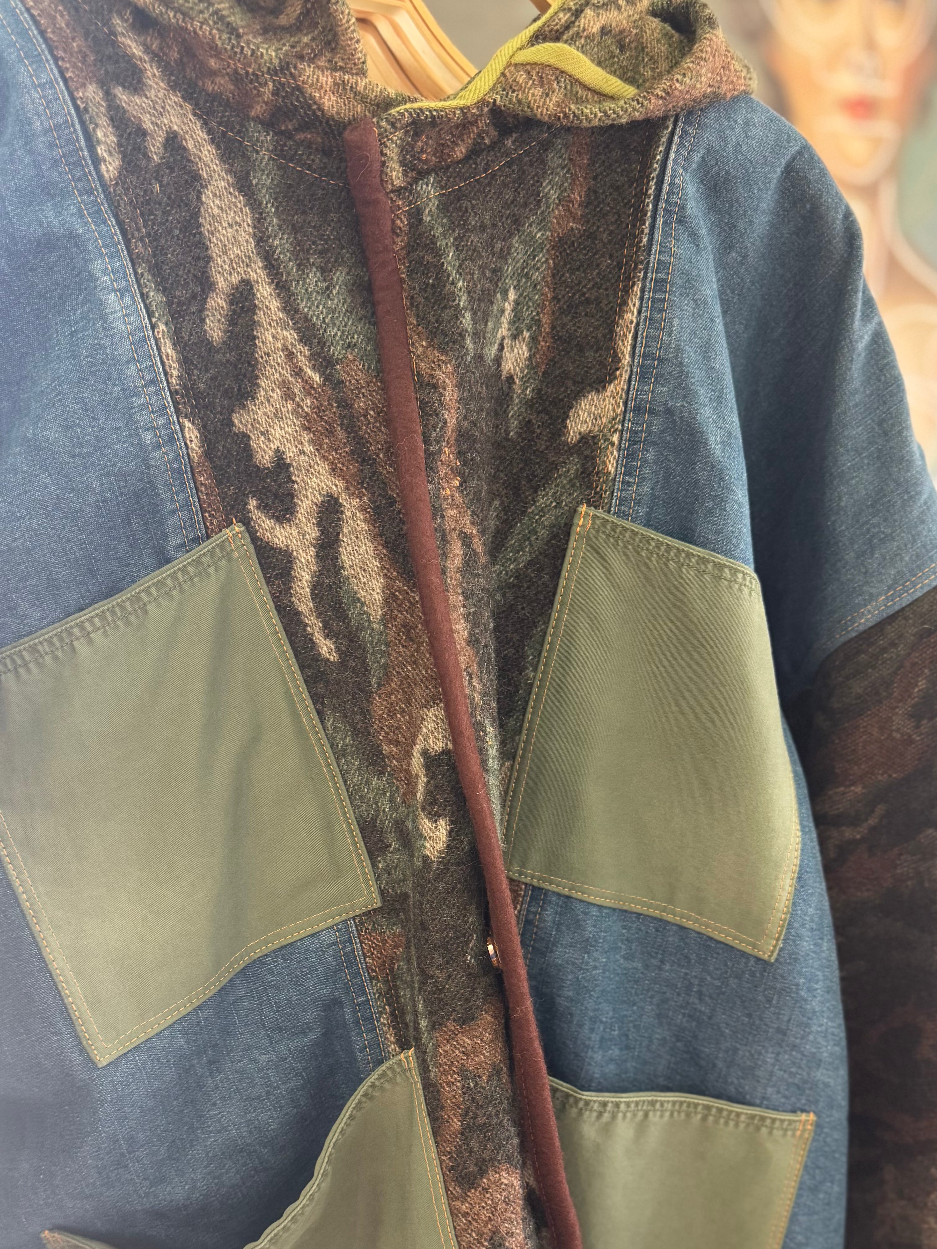 Hooded Denim + Camo Coat by Little Pond Love