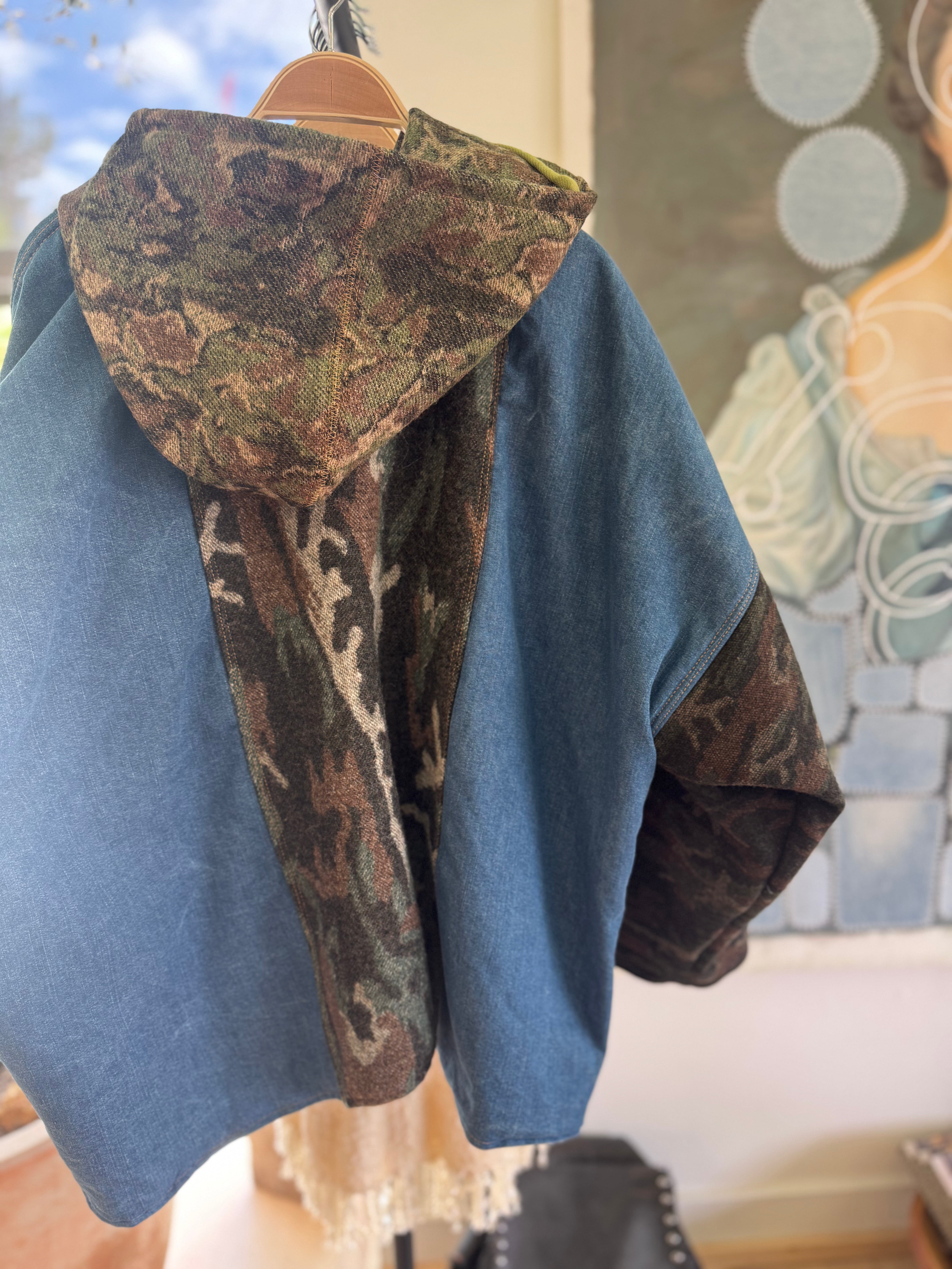 Hooded Denim + Camo Coat by Little Pond Love