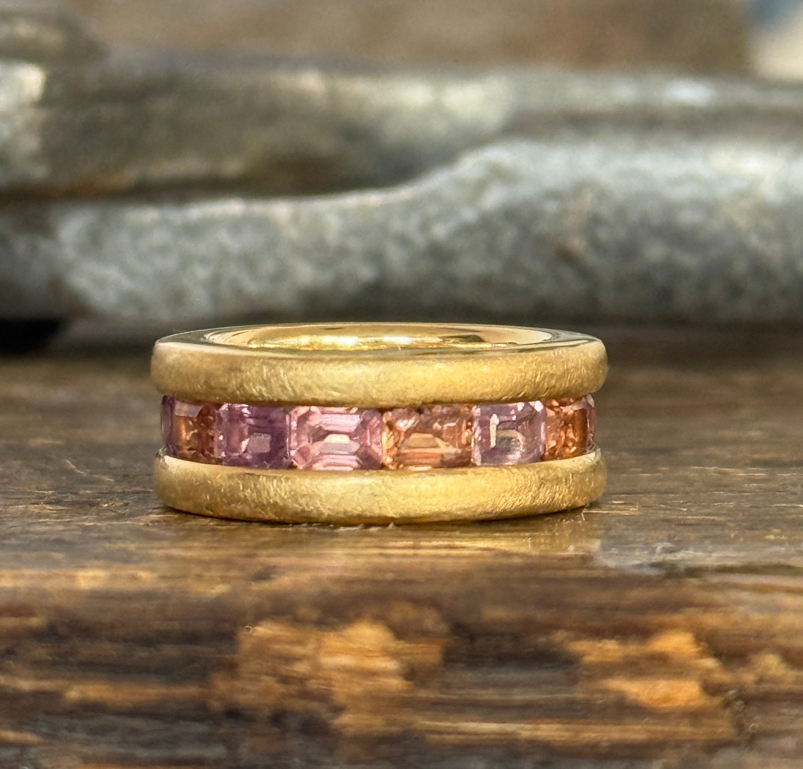 Emerald Cut Pink & Peach Sapphire Ring by Carla Morrison