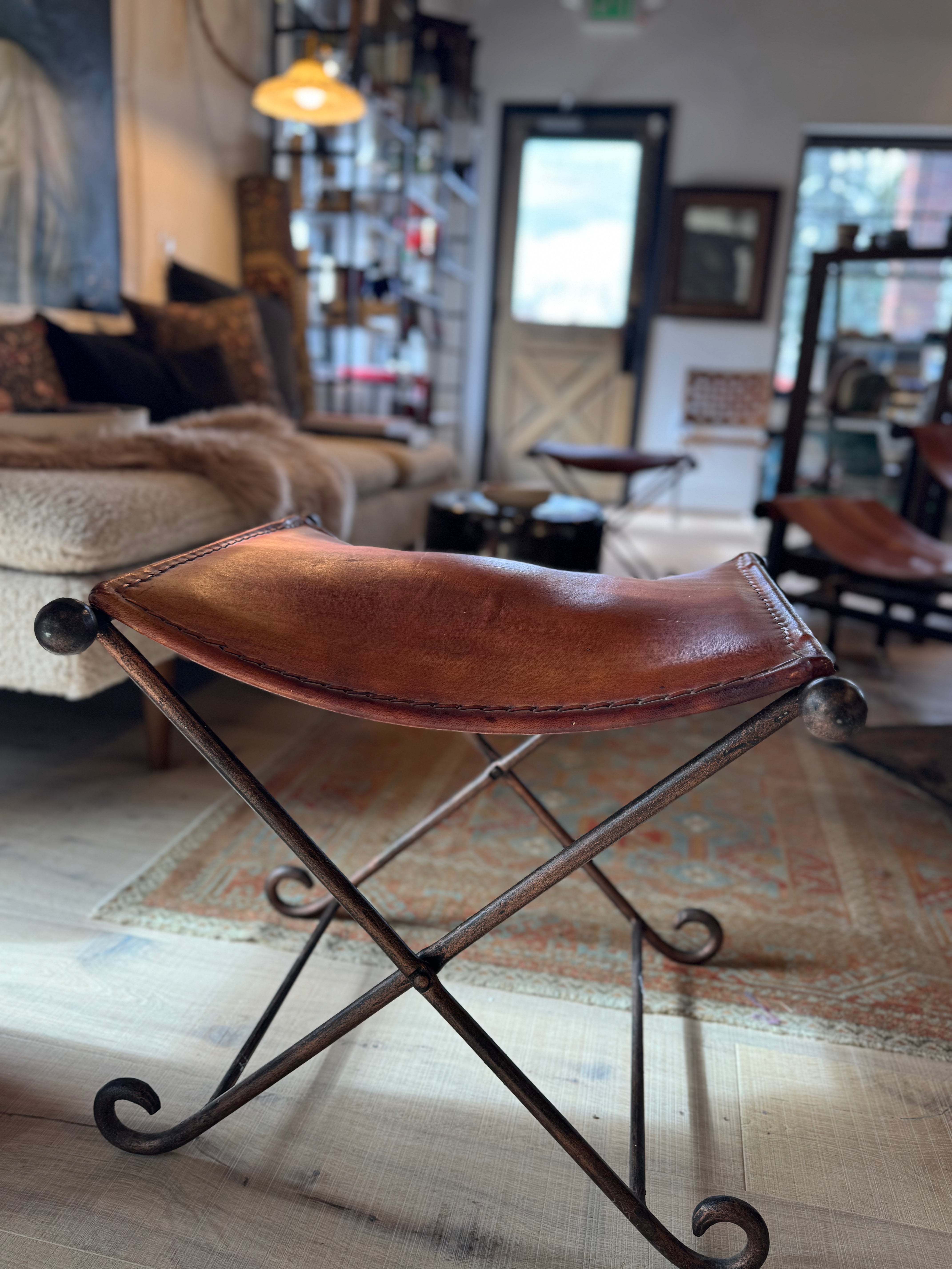 Leather & Iron Stool