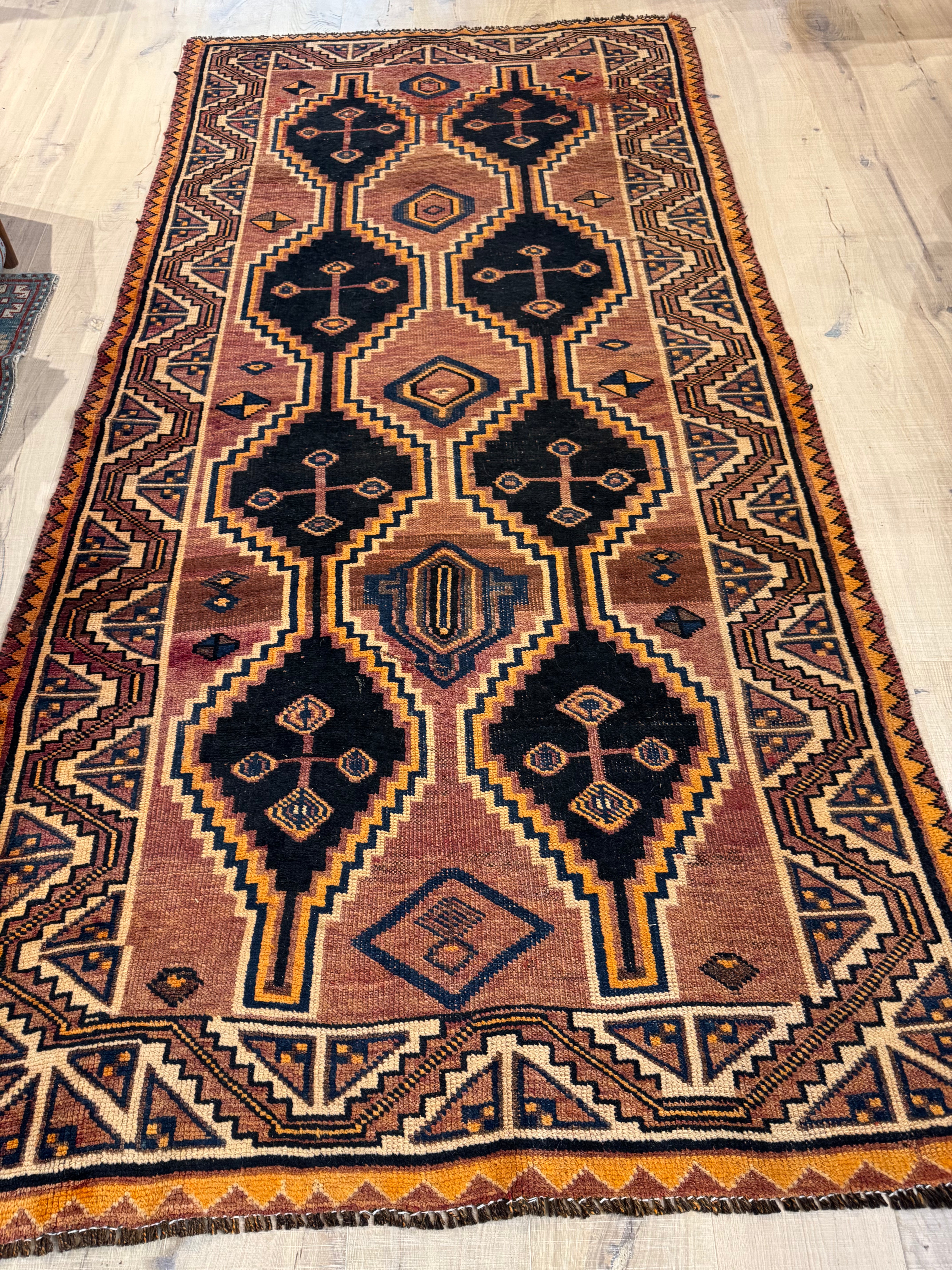 Vintage Turkish Rug in Orange & Blue 4'x 8’4”