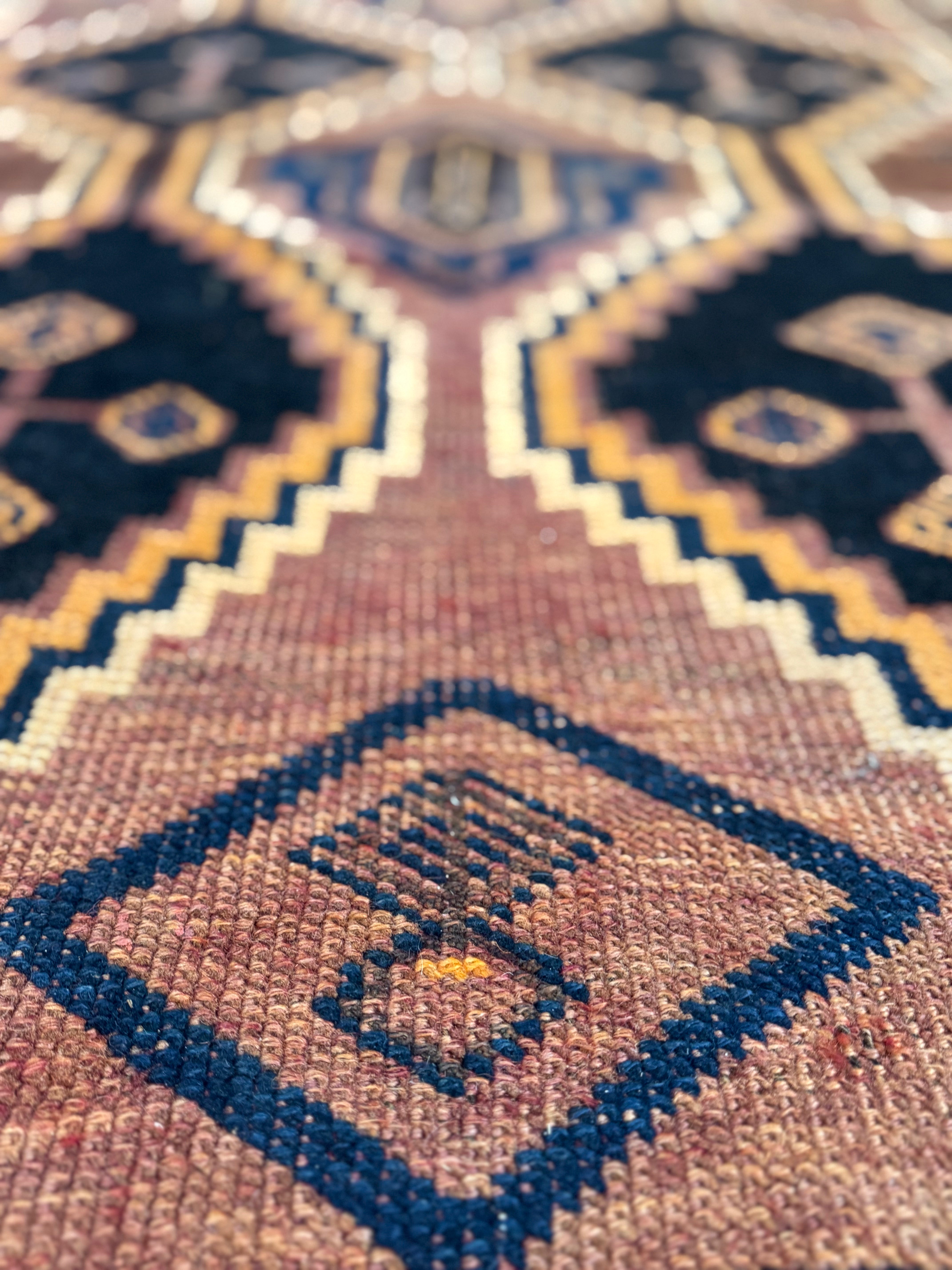 Vintage Turkish Rug in Orange & Blue 4'x 8’4”