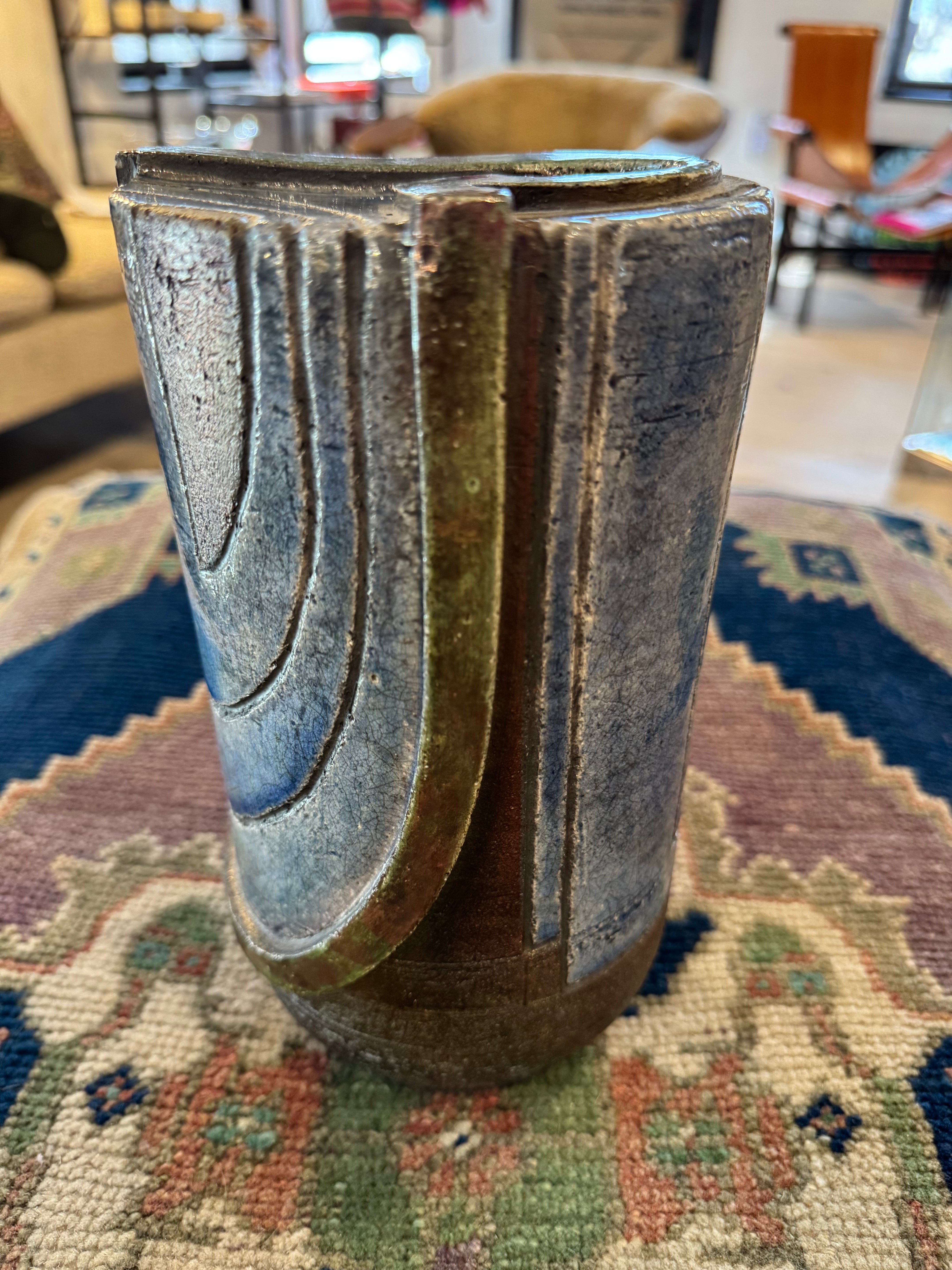 Raku Pottery Green & Blue Vase