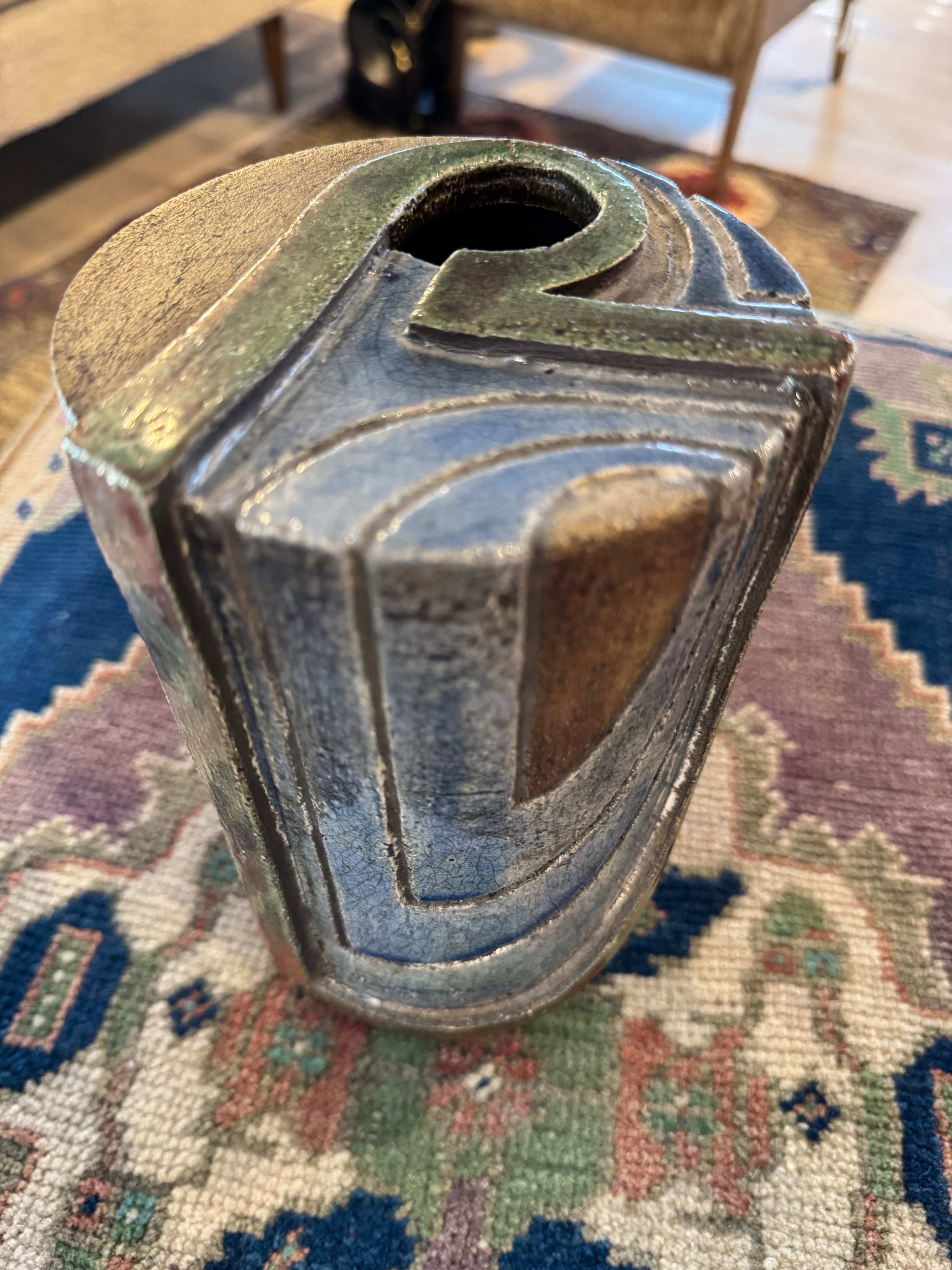 Raku Pottery Green & Blue Vase