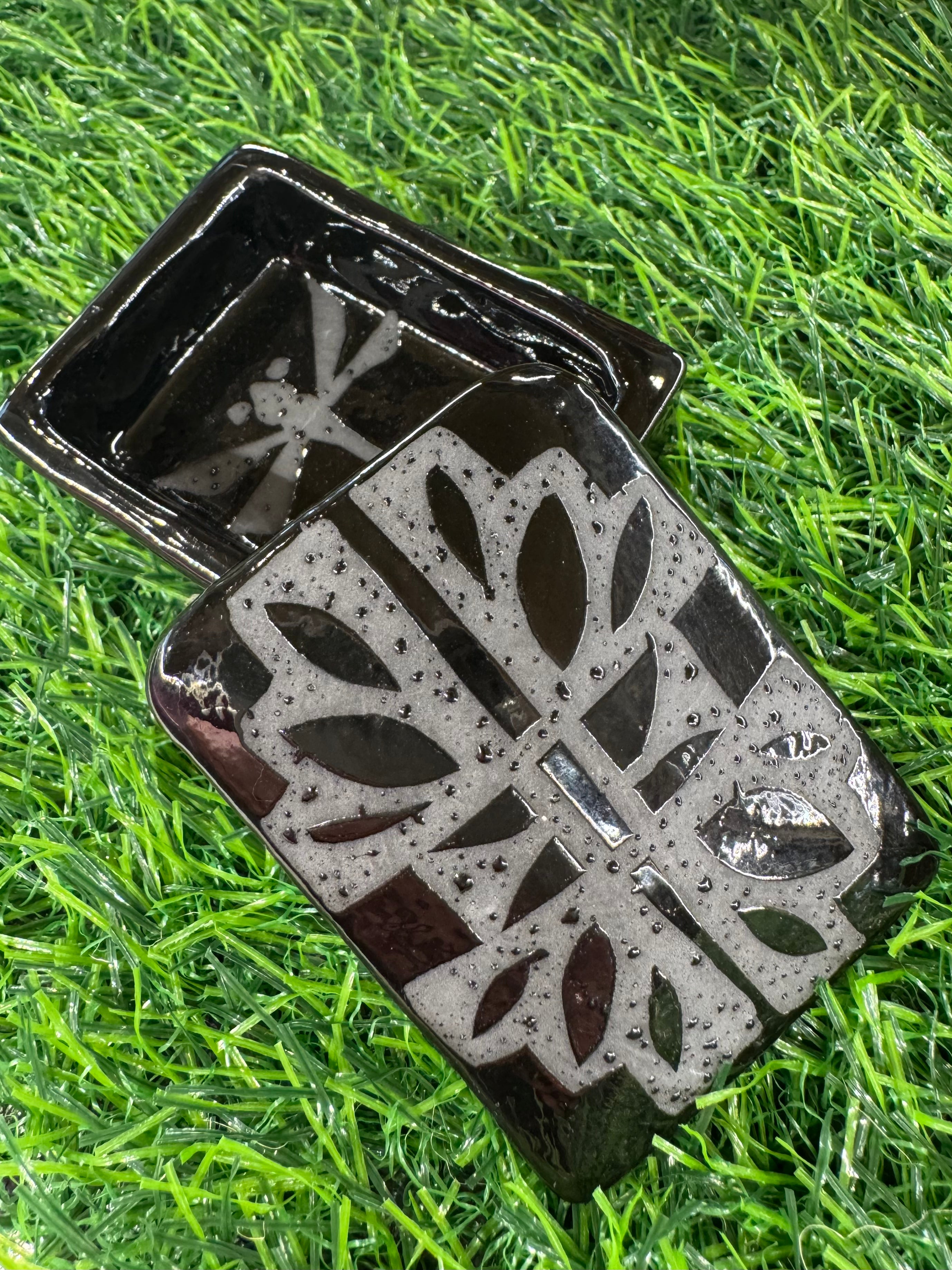 Black Glazed Signed Trinket Dish