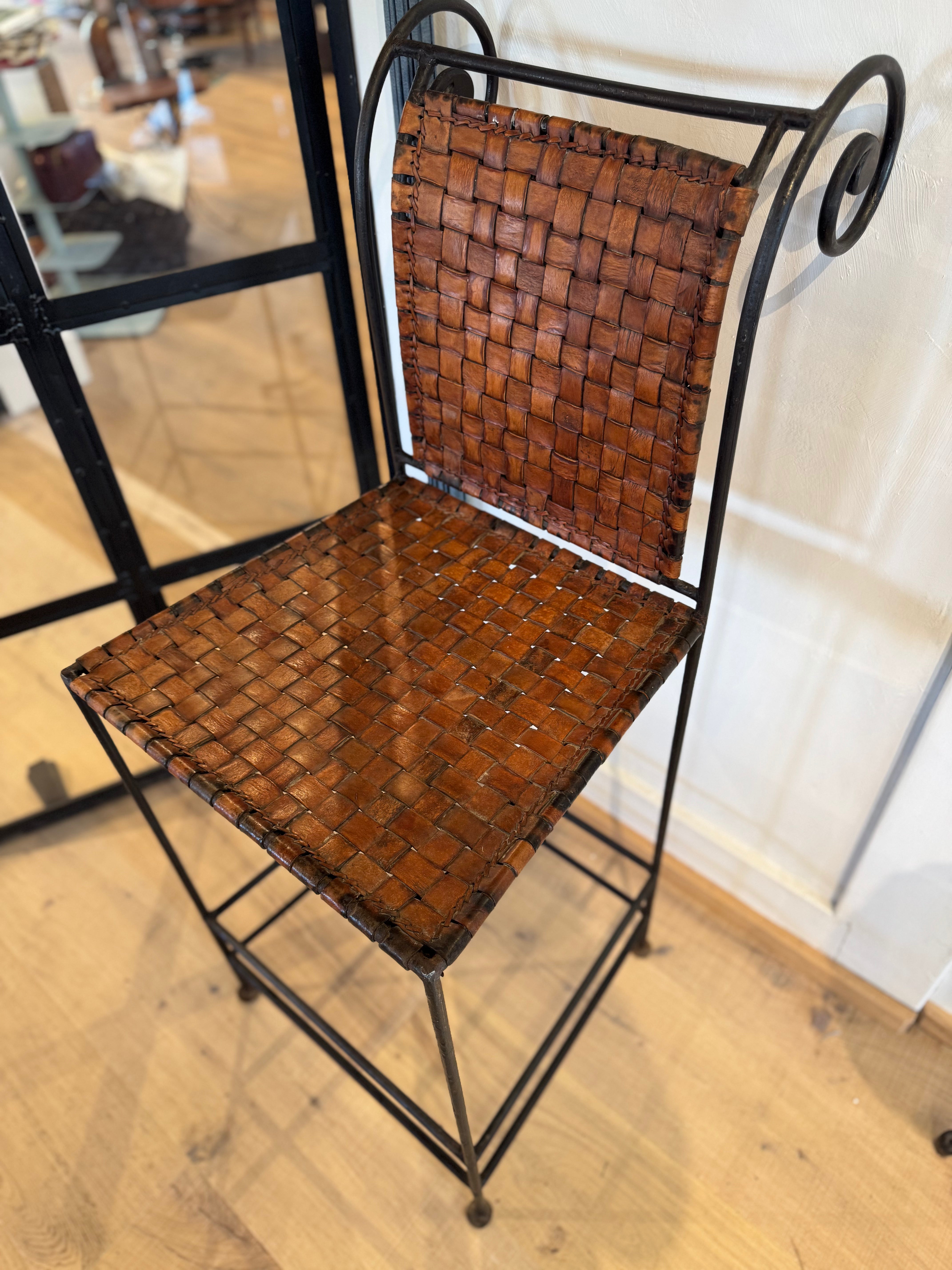 Hand Forged Iron & Leather Woven Stool