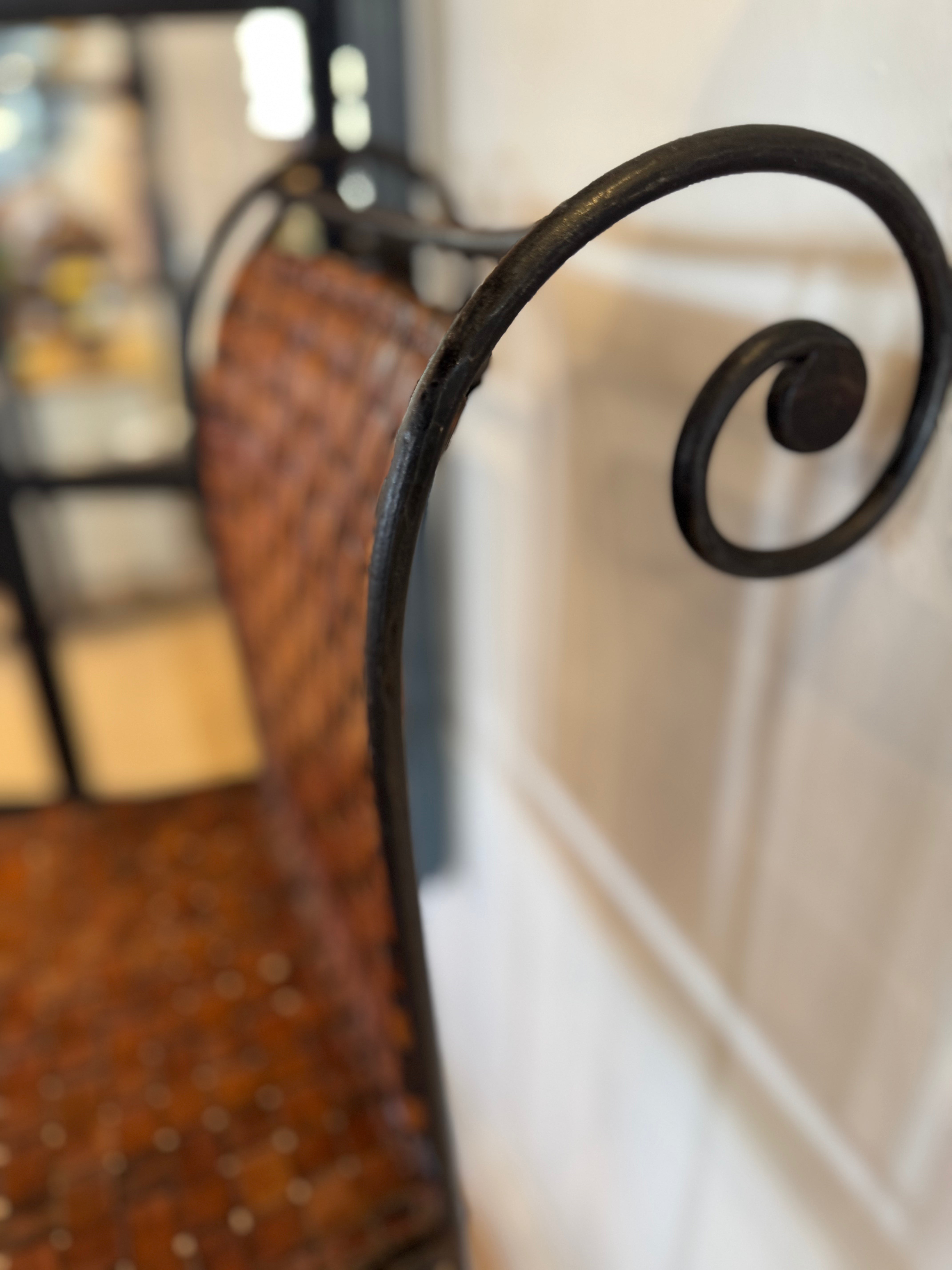 Hand Forged Iron & Leather Woven Stool