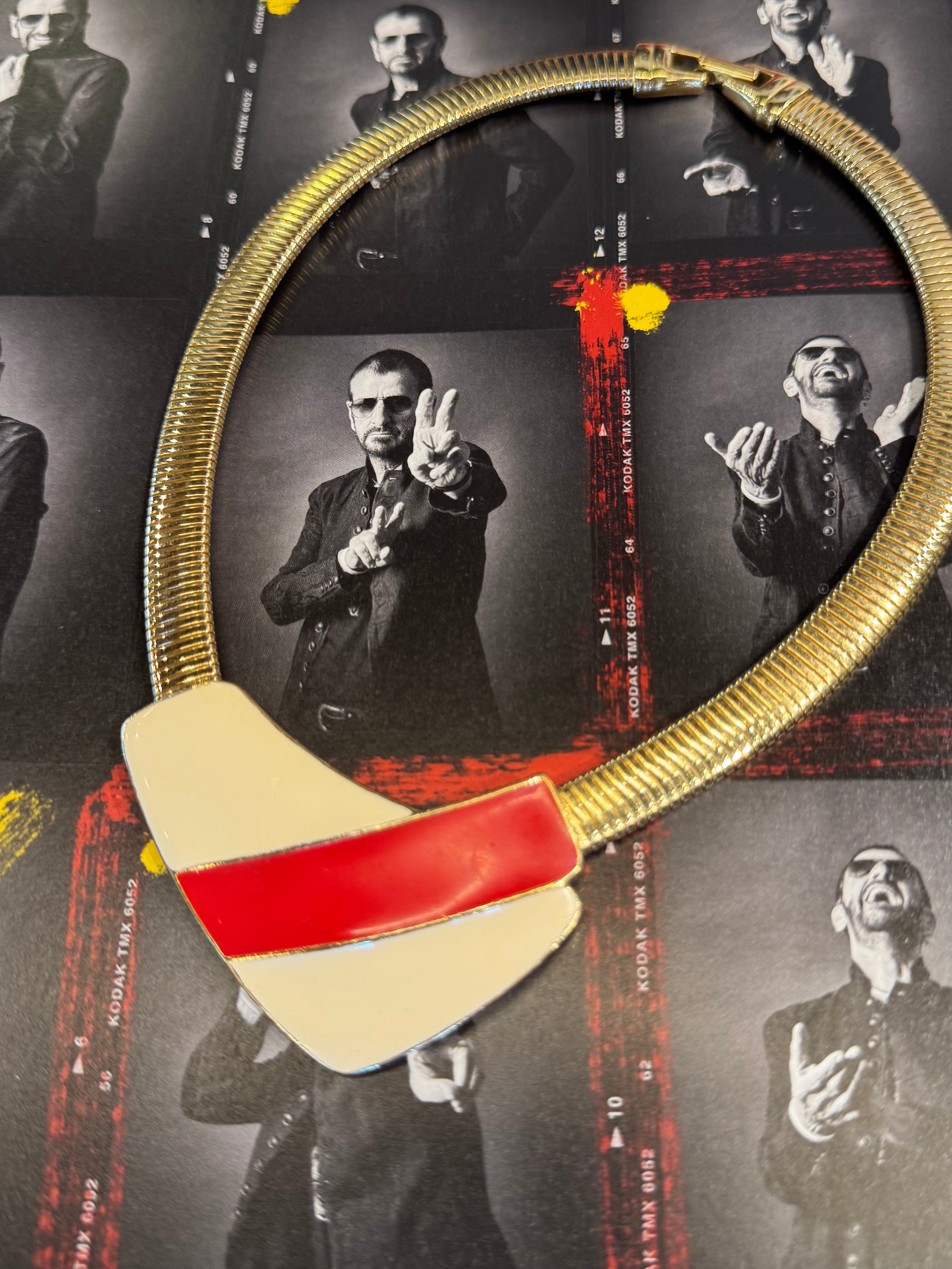 esc. Vintage Omega Cream & Red Enamel Shield Necklace