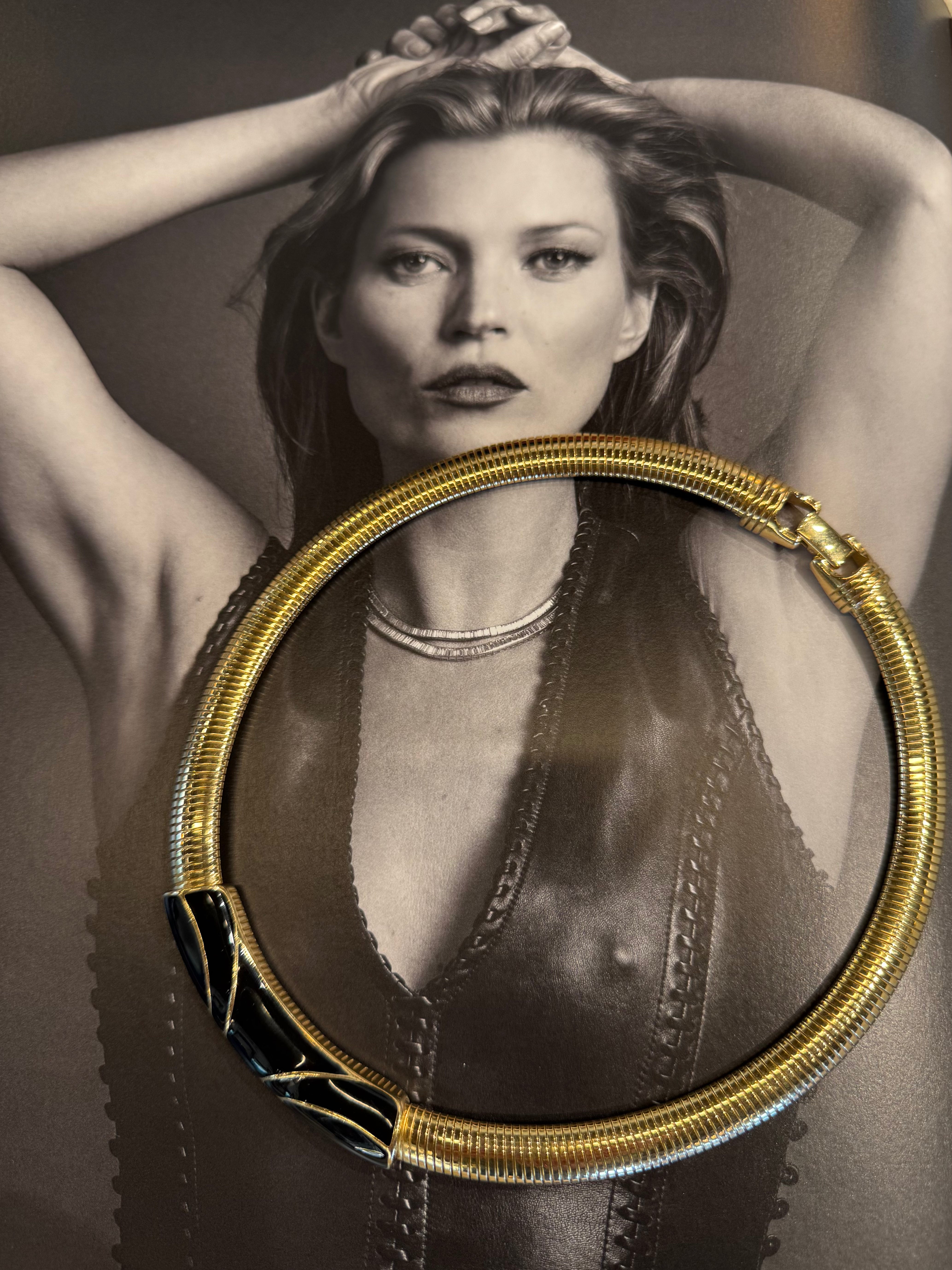 esc. Vintage Omega Black Deco Enamel Necklace