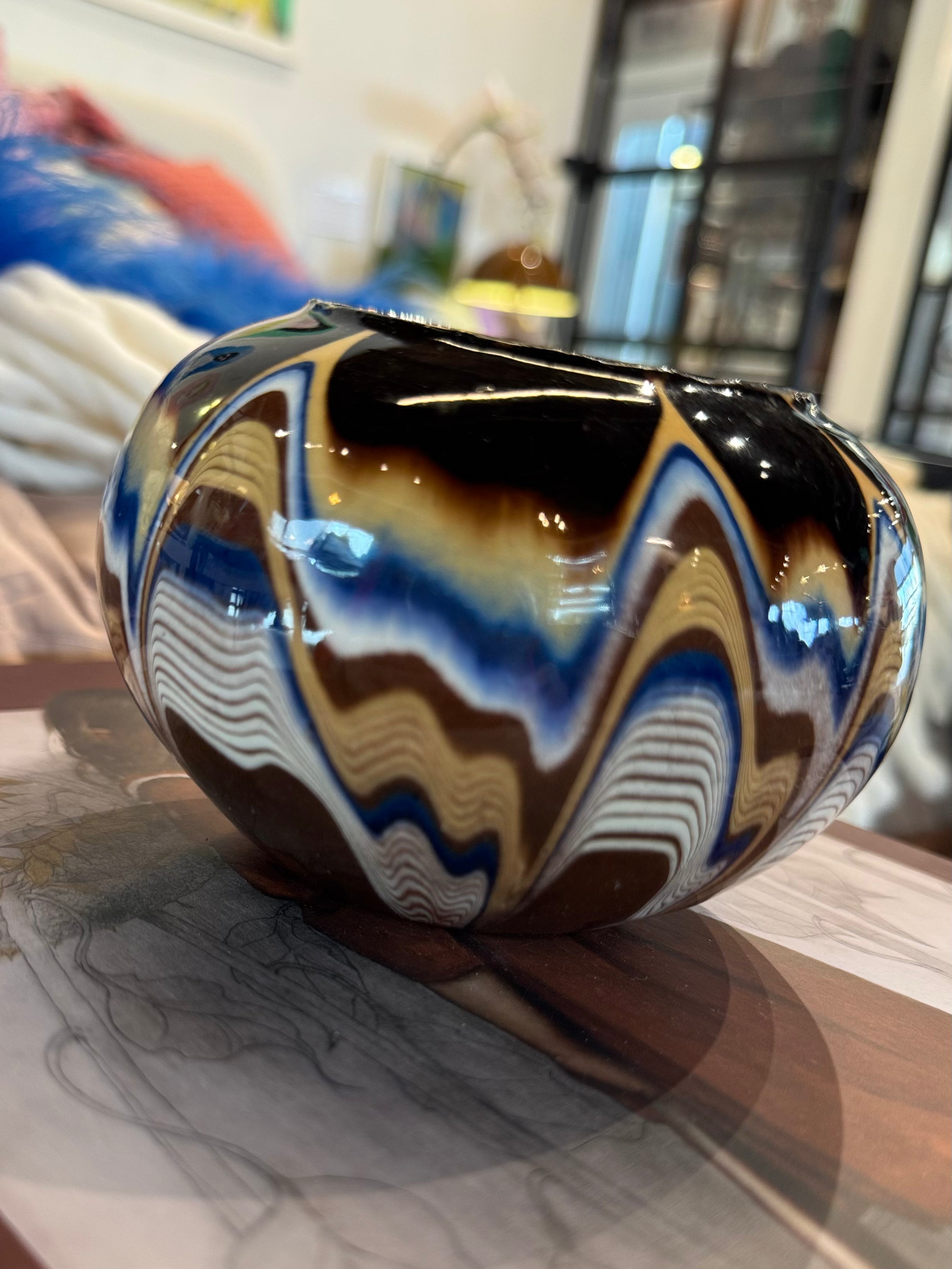 esc. Romanian Pottery Blue, Brown & Cream