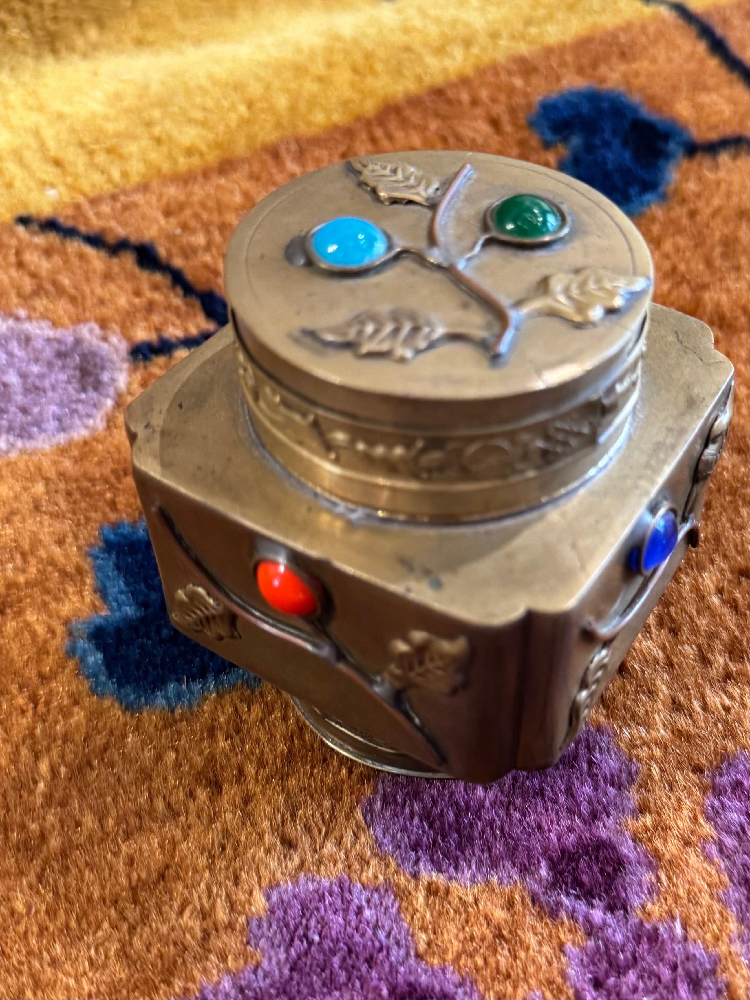 esc. 1900's brass jar w/Peking glass stones
