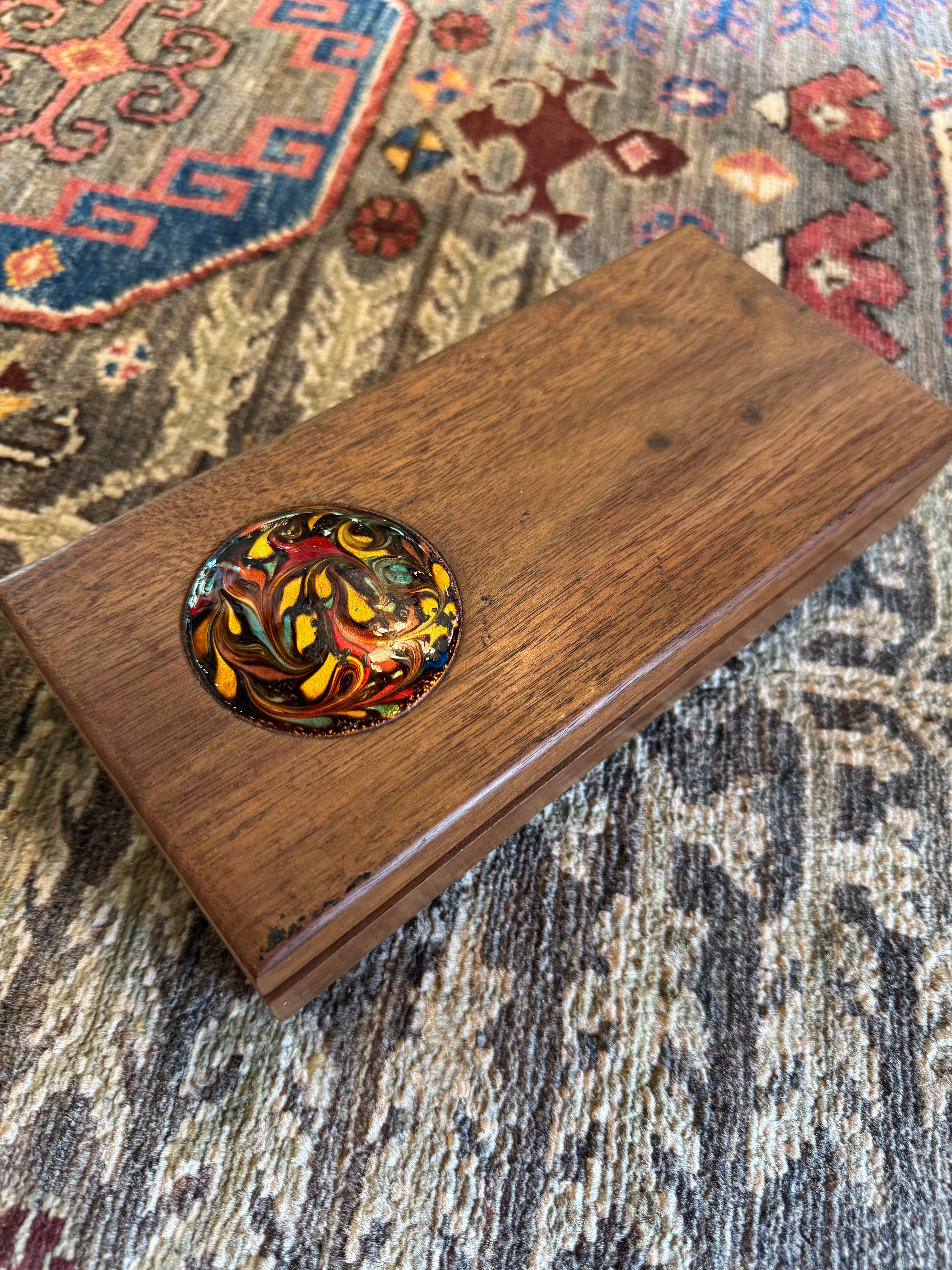 esc. Wood Jewelry Box + Enamel Disc