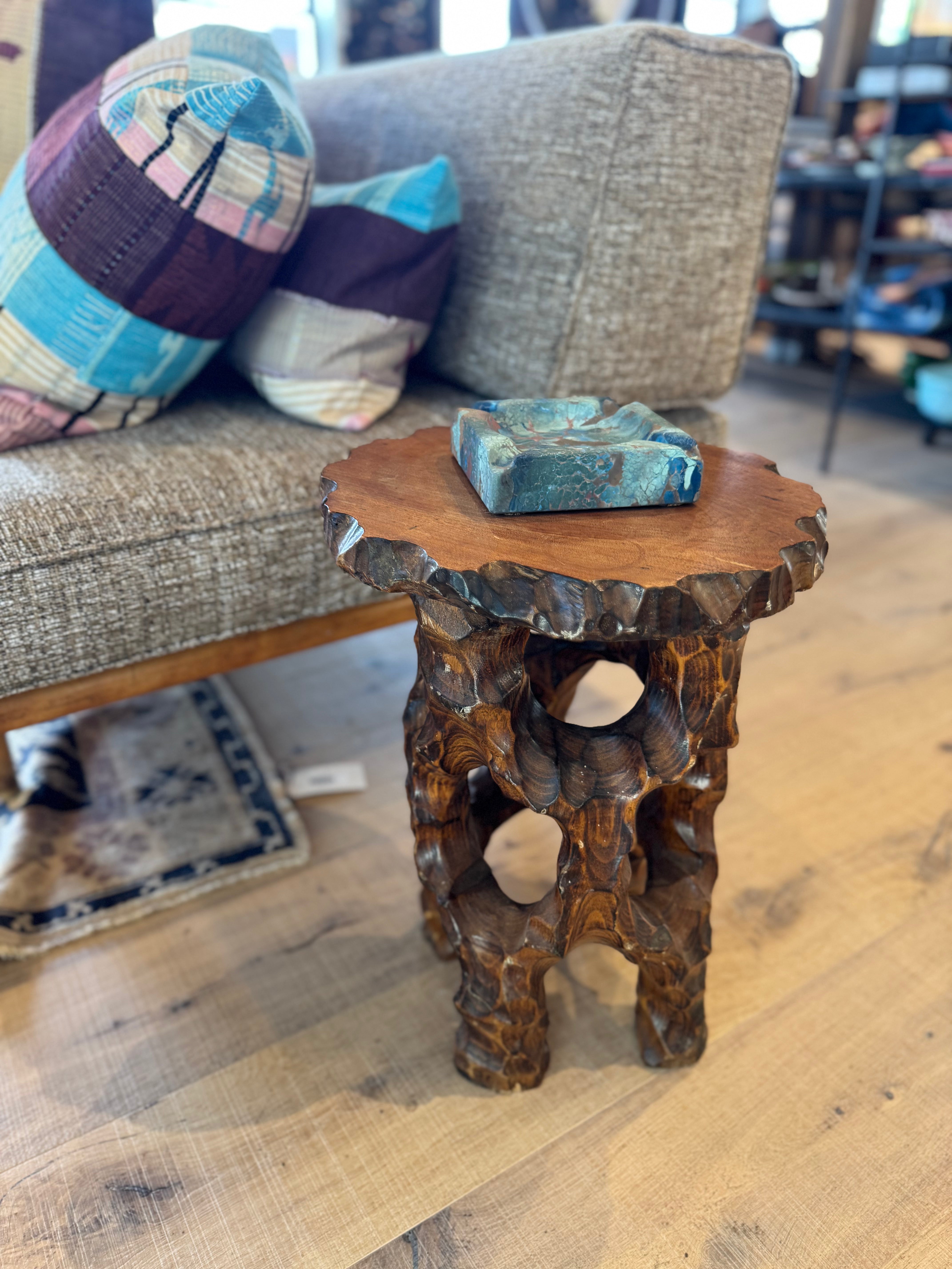Pine Folk Art Side Table/ Stool
