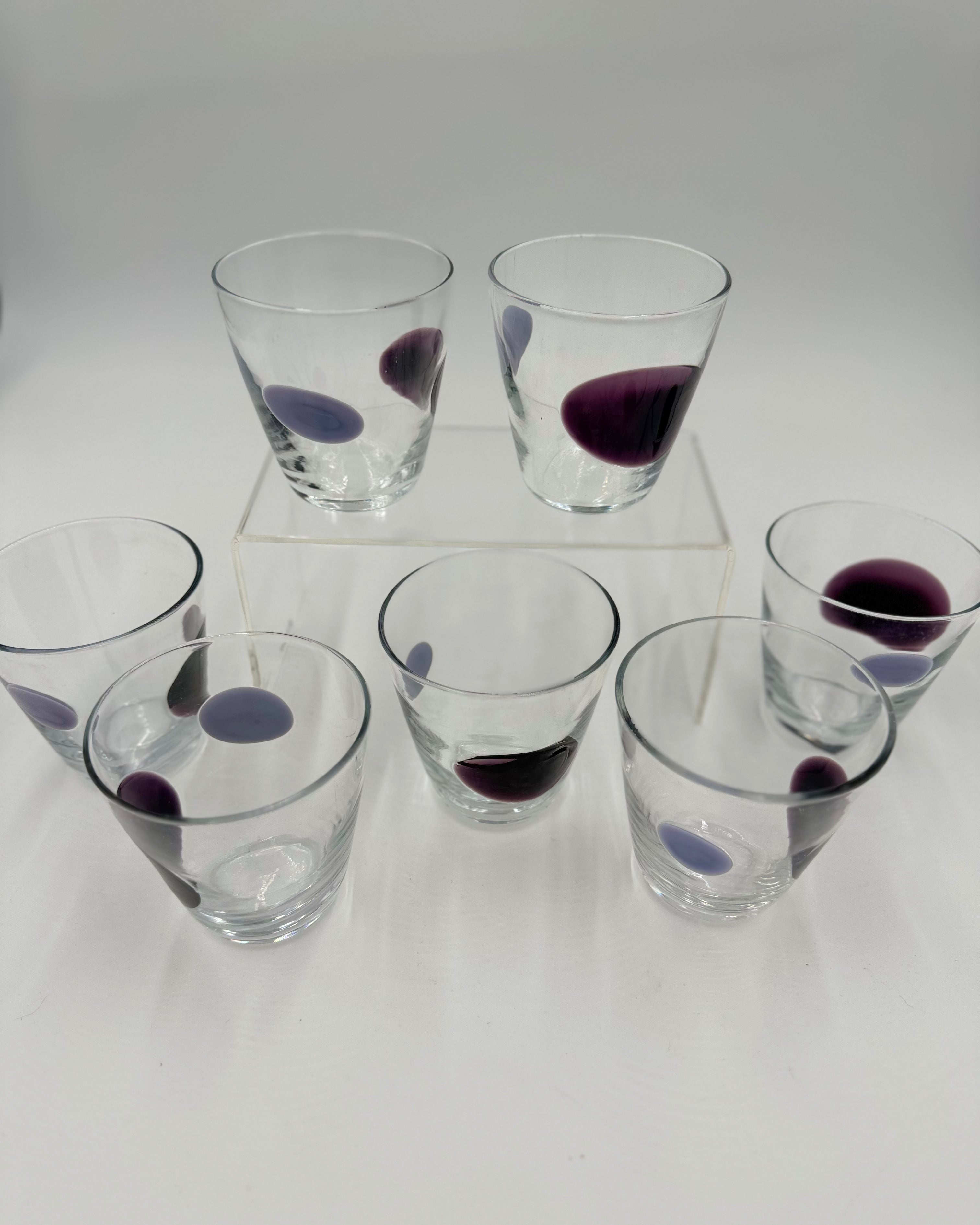 Handblown blue dot glasses set of 8