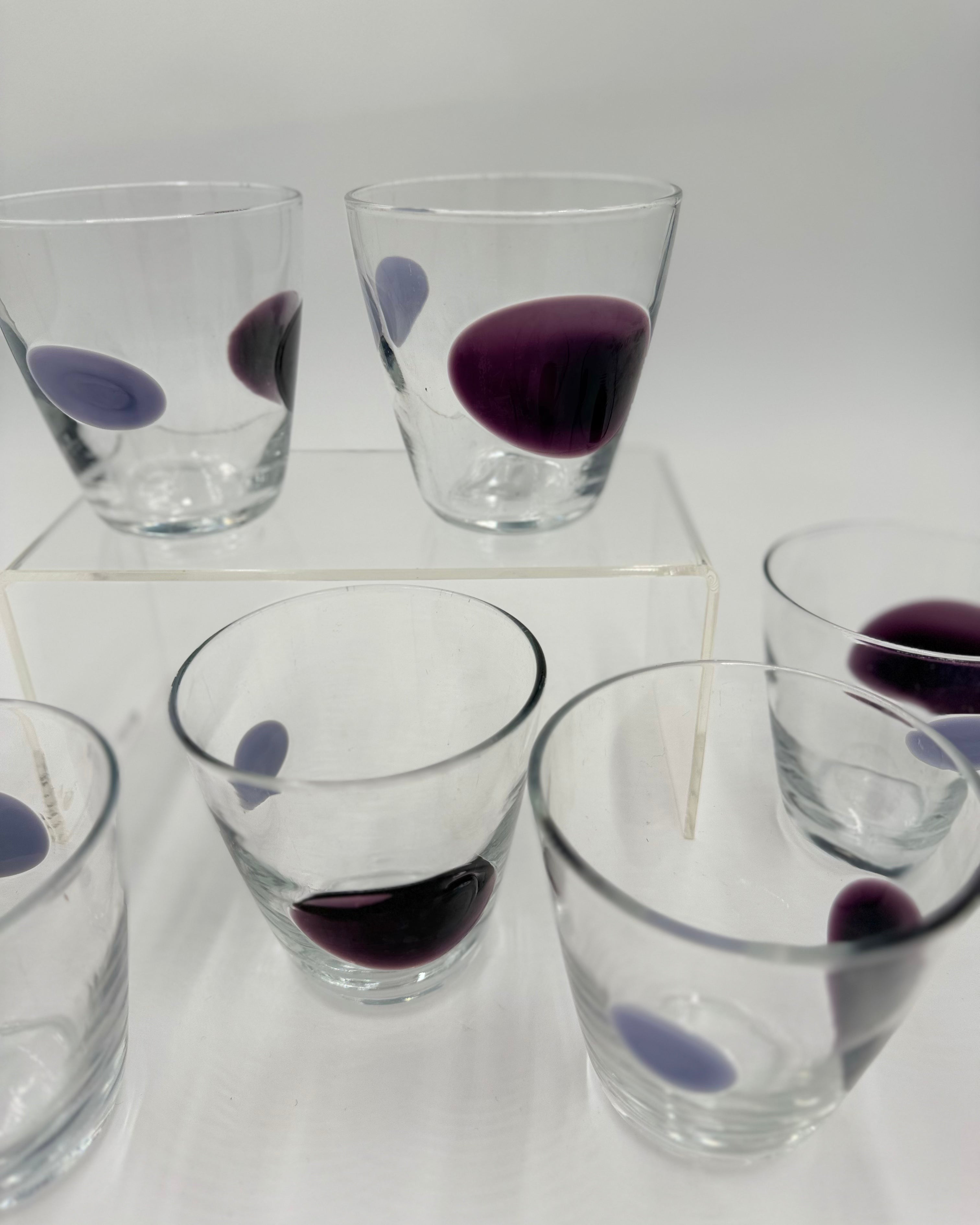 Handblown blue dot glasses set of 8