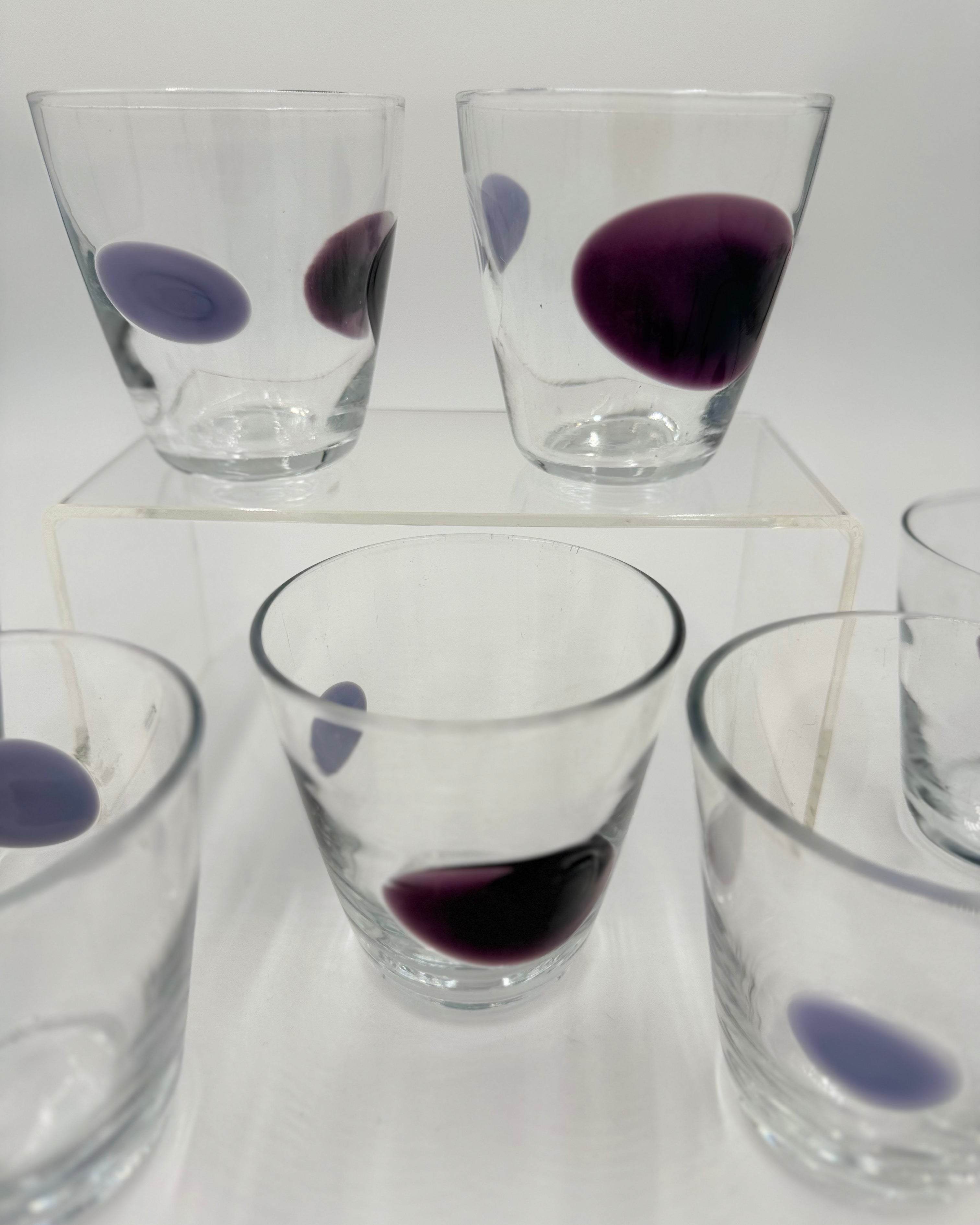 Handblown blue dot glasses set of 8