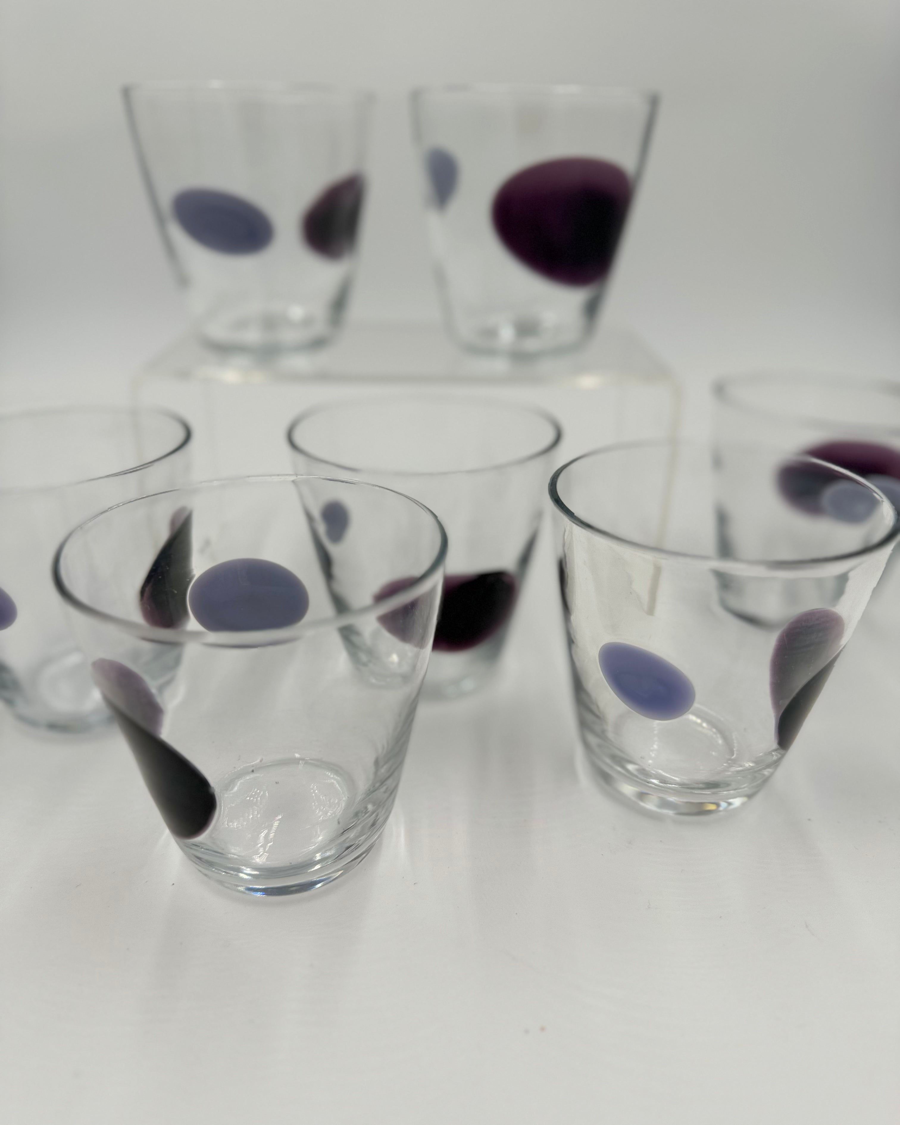 Handblown blue dot glasses set of 8