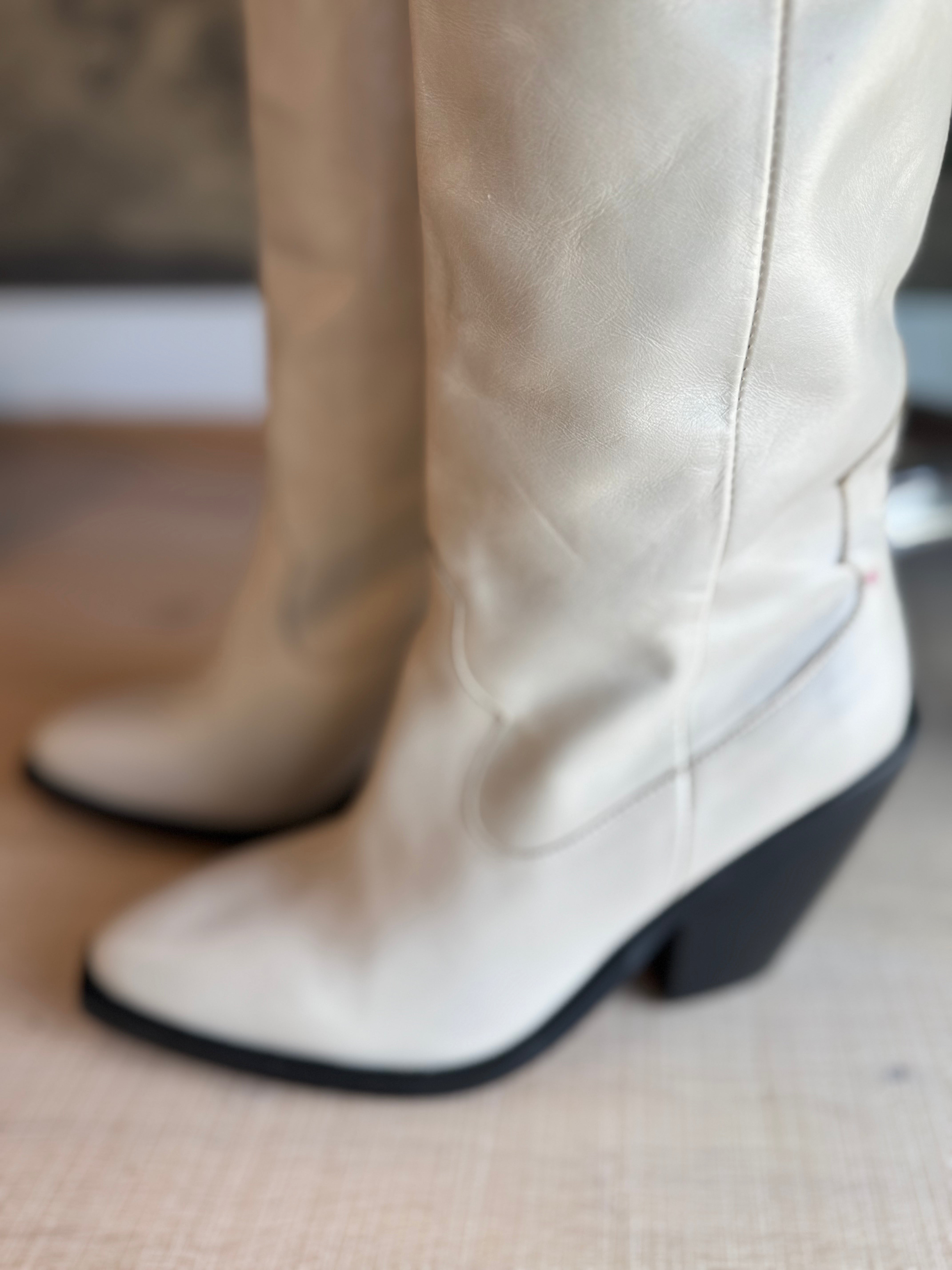Tall Shaft Cream Cowboy Boots