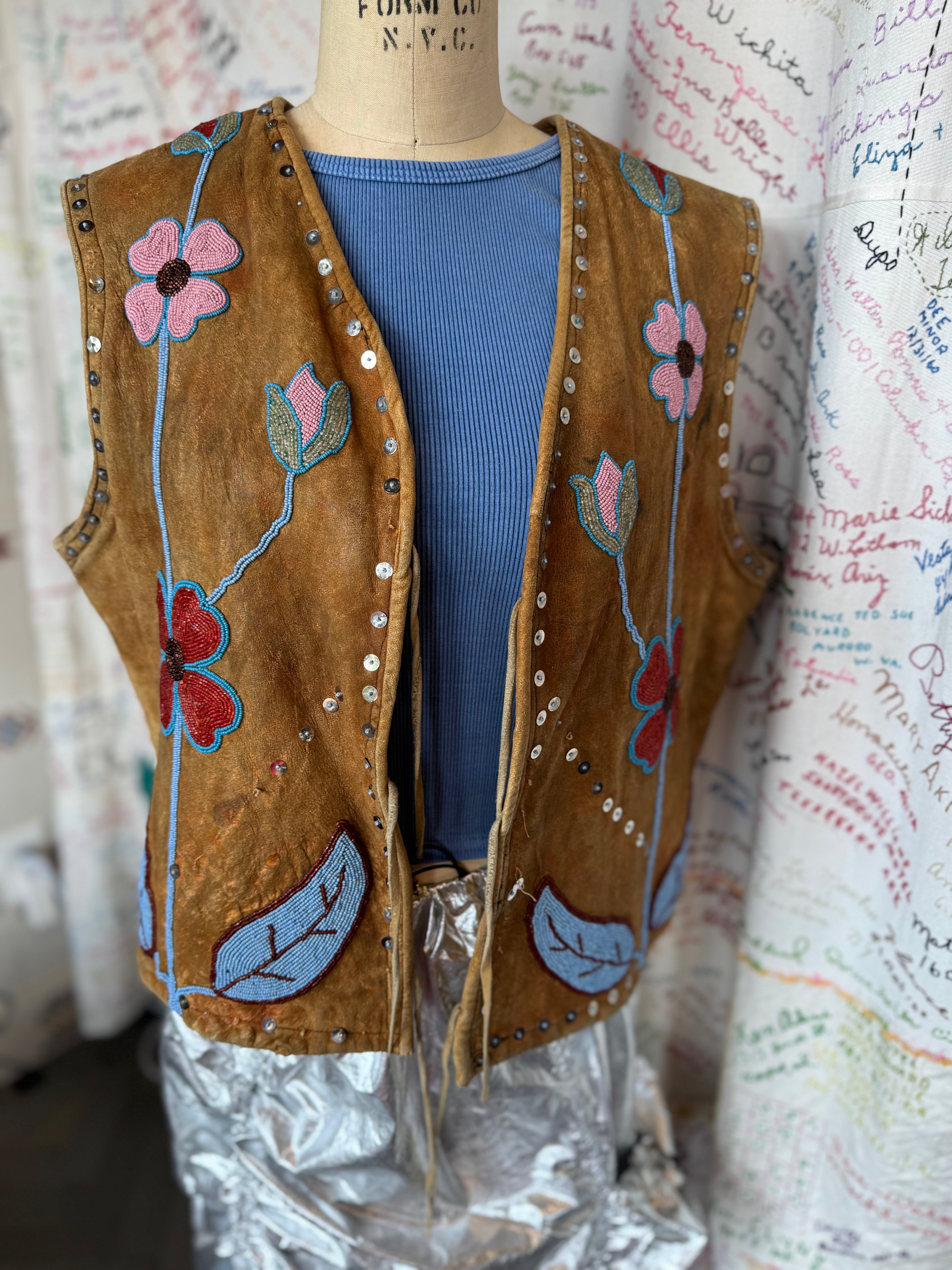 esc. Native American Buckskin & Glass Bead Vest