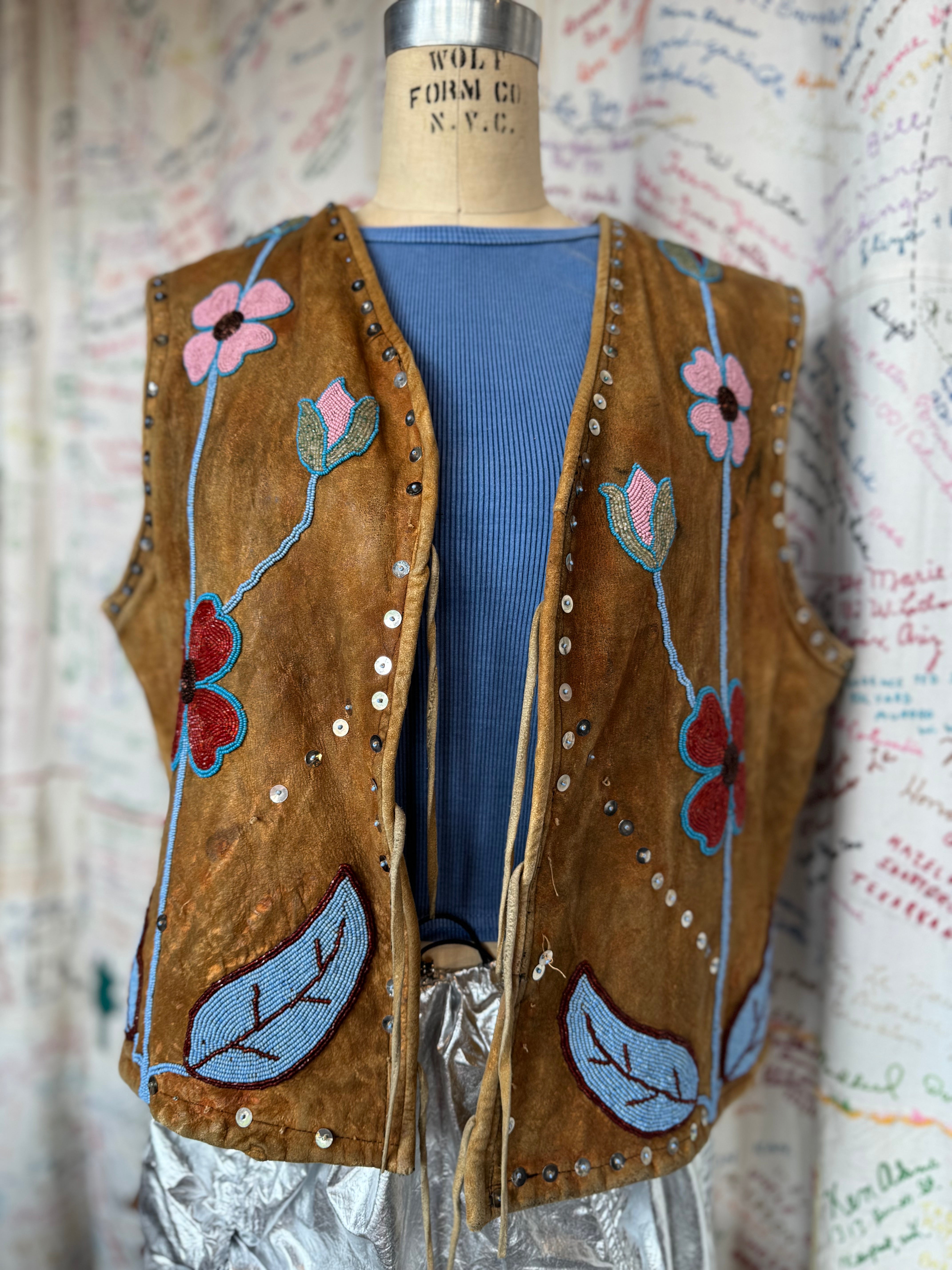 esc. Native American Buckskin & Glass Bead Vest