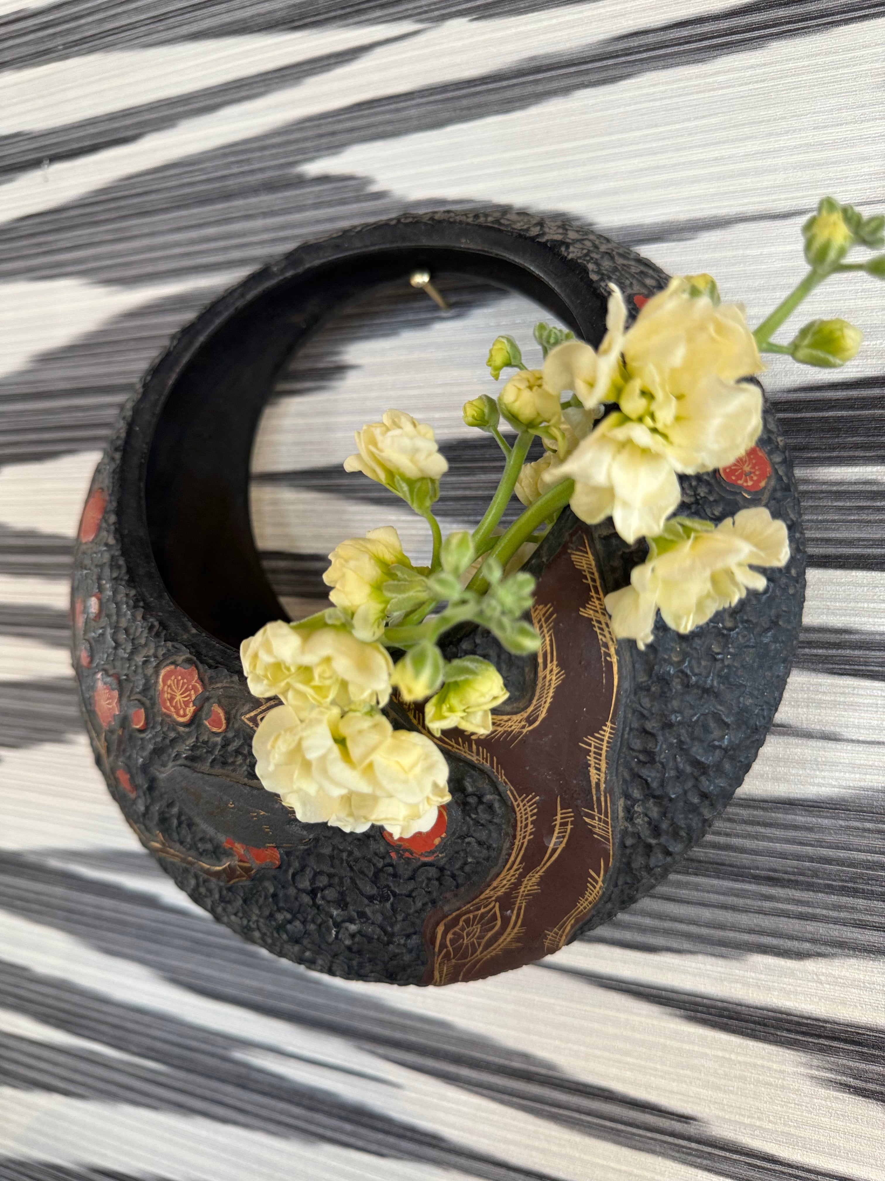 Wall pocket vase with tree & bird