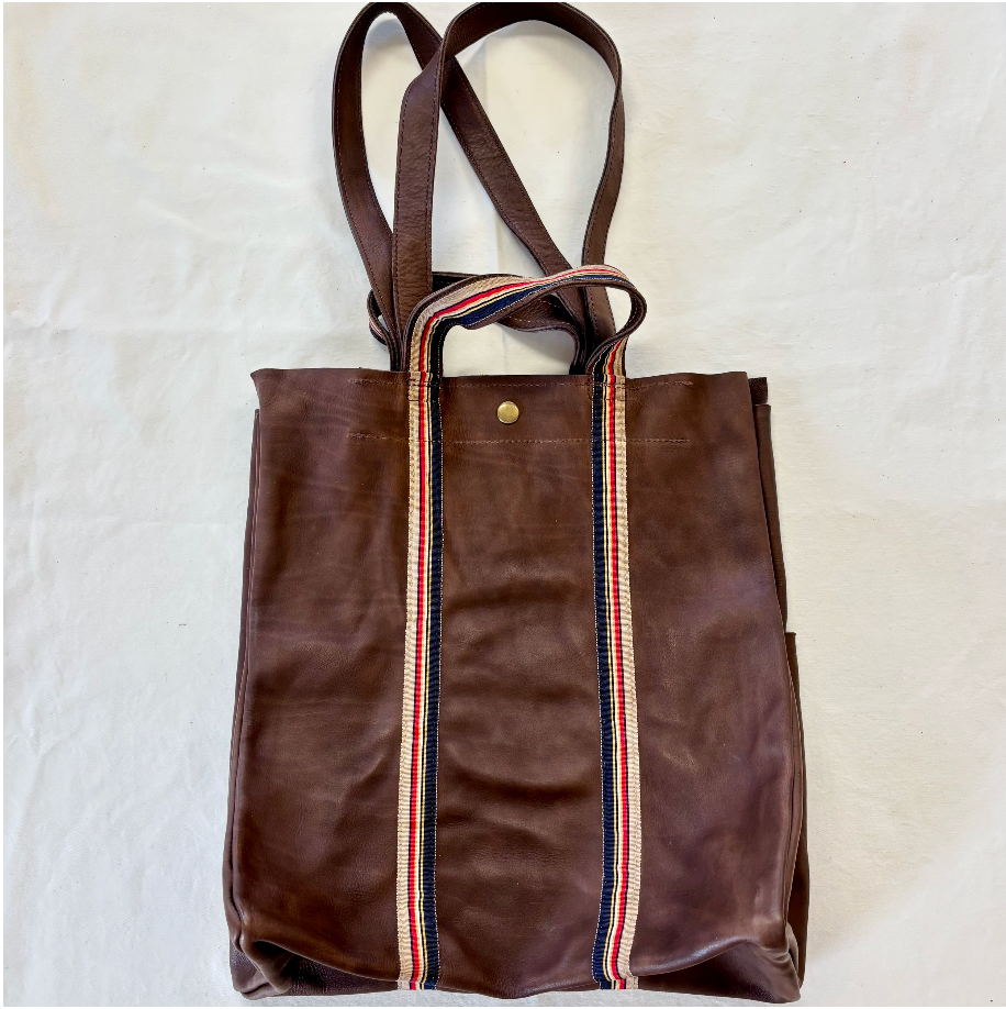 by elke Chocolate Veg Tanned XL Leather Tote