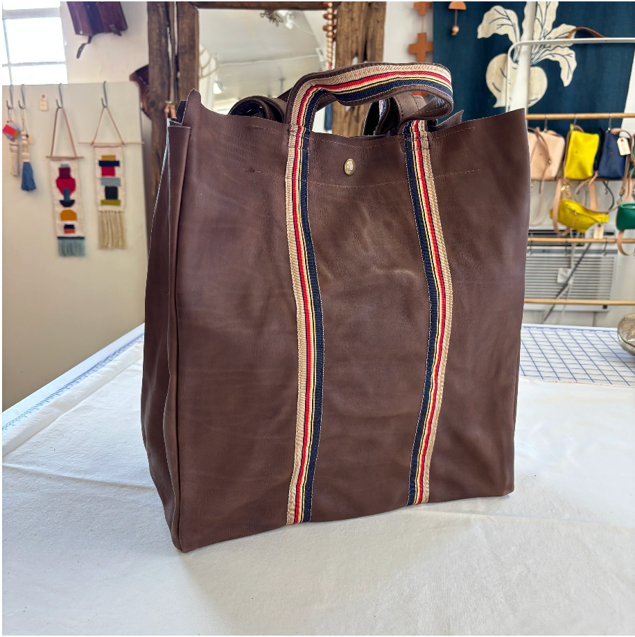 by elke Chocolate Veg Tanned XL Leather Tote