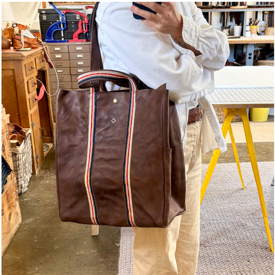by elke Chocolate Veg Tanned XL Leather Tote