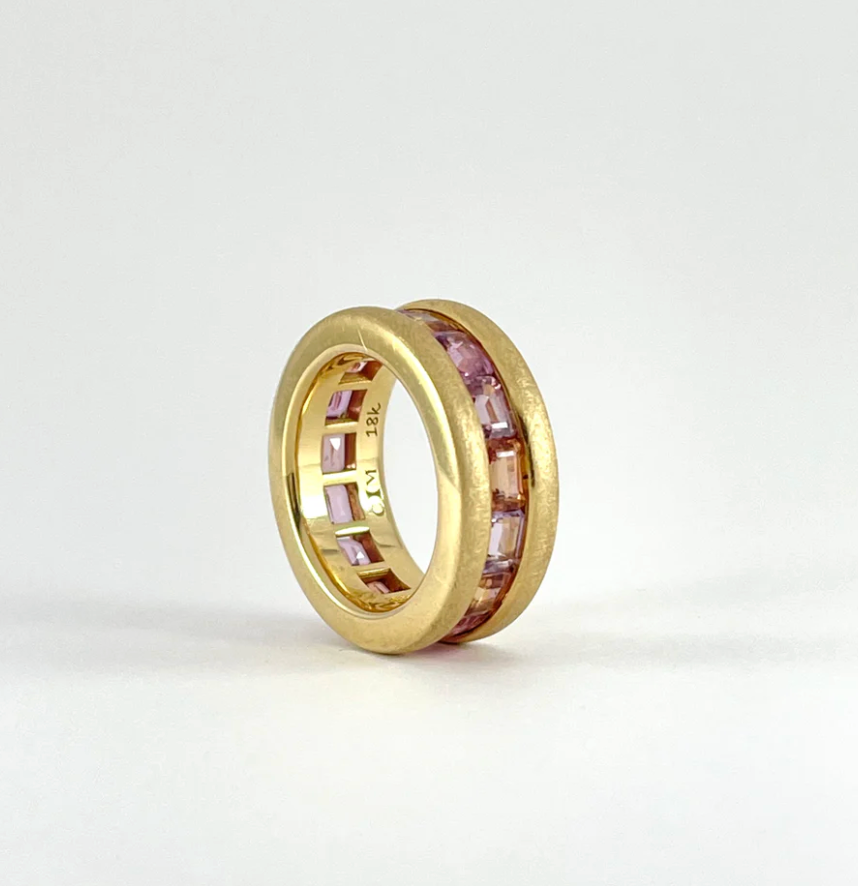 Emerald Cut Pink & Peach Sapphire Ring by Carla Morrison