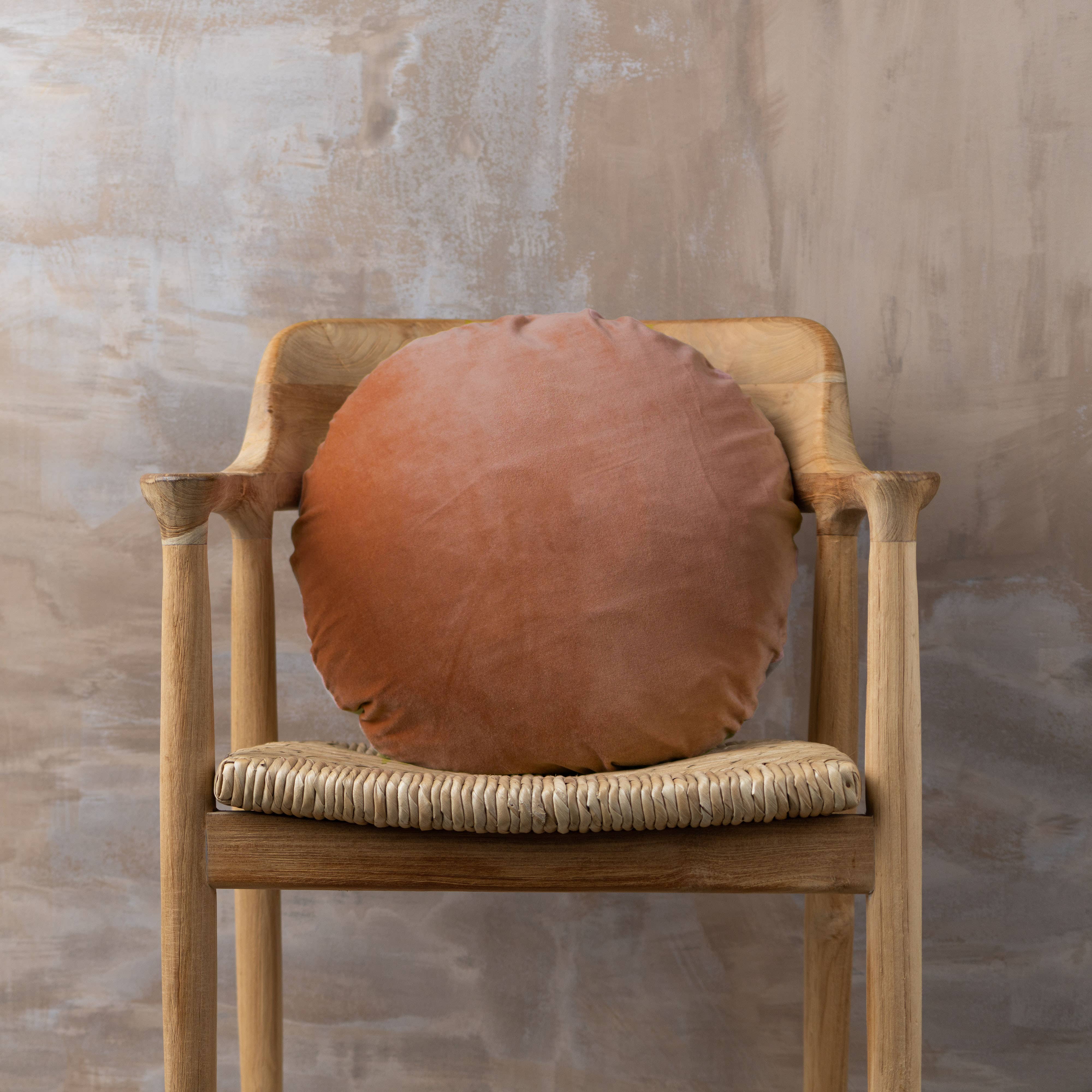 Terracotta Velvet & Linen Round Pillow