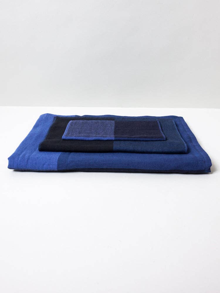 Chambray Block Towel - Blue/Black
