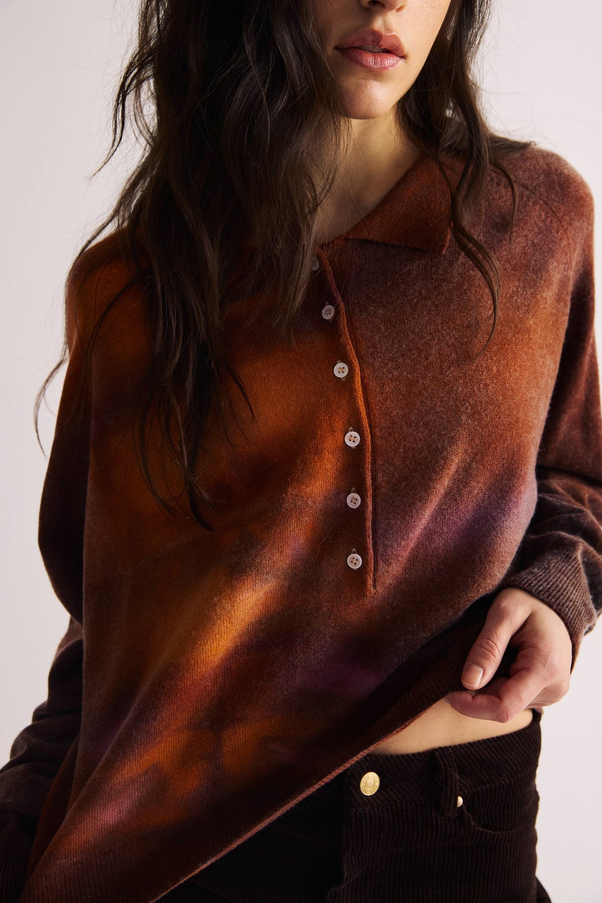 Hand-Dyed Cashmere Polo Sweater by Riverside Tool & Dye